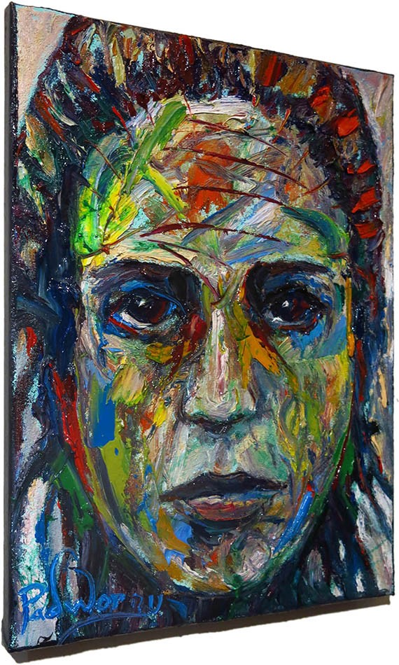 FEMALE PORTRAIT OIL█PAINTING GIRL█CUBISM ART█POP SIGNED VINTAGE ORIGINAL 16 x12″