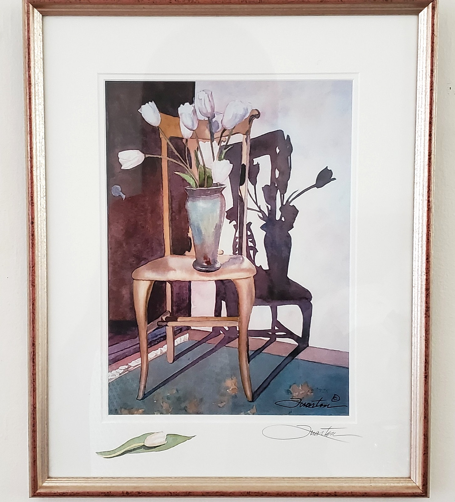 WATER COLOR PAINTING «TULIP SHADOWS» PRINT BY ARTIST LORI QUARTON SIGNED FRAMED