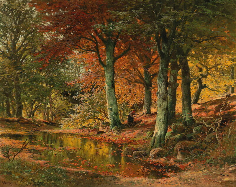 Woodland Landscape in Autumn Oil painting Art Giclee Printed on Canvas P1677