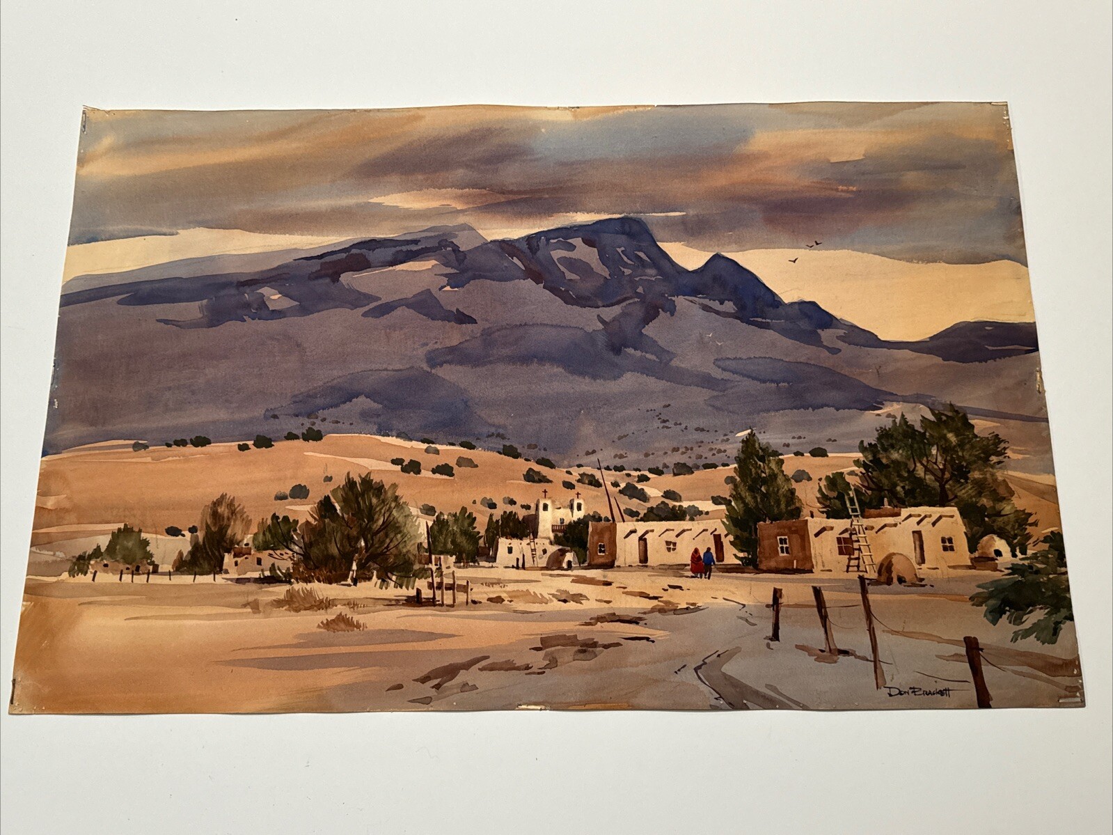 Don Brackett Painting Indian Pueblo Sandia Landscape Famous Listed New Mexico