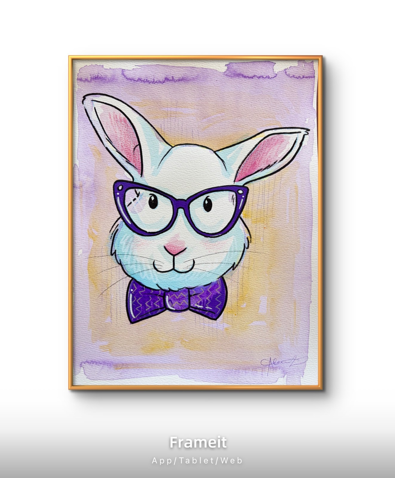 Original Easter Bunny Glasses 5 Painting By Alannah Dyer- Acrylic 9×12 in Rabbit