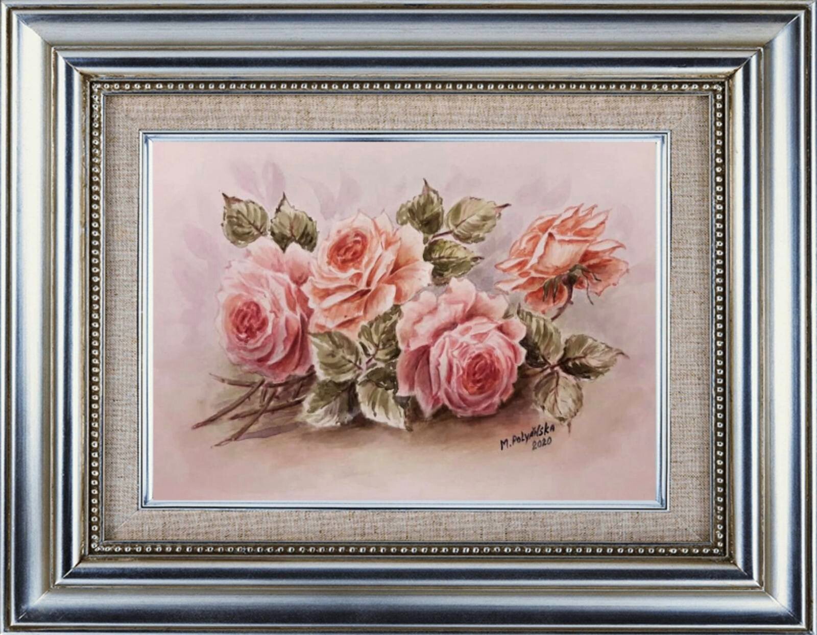 Flowers PINK VINTAGE ROSES Christie Repasy Style Original Art Painting Floral A4