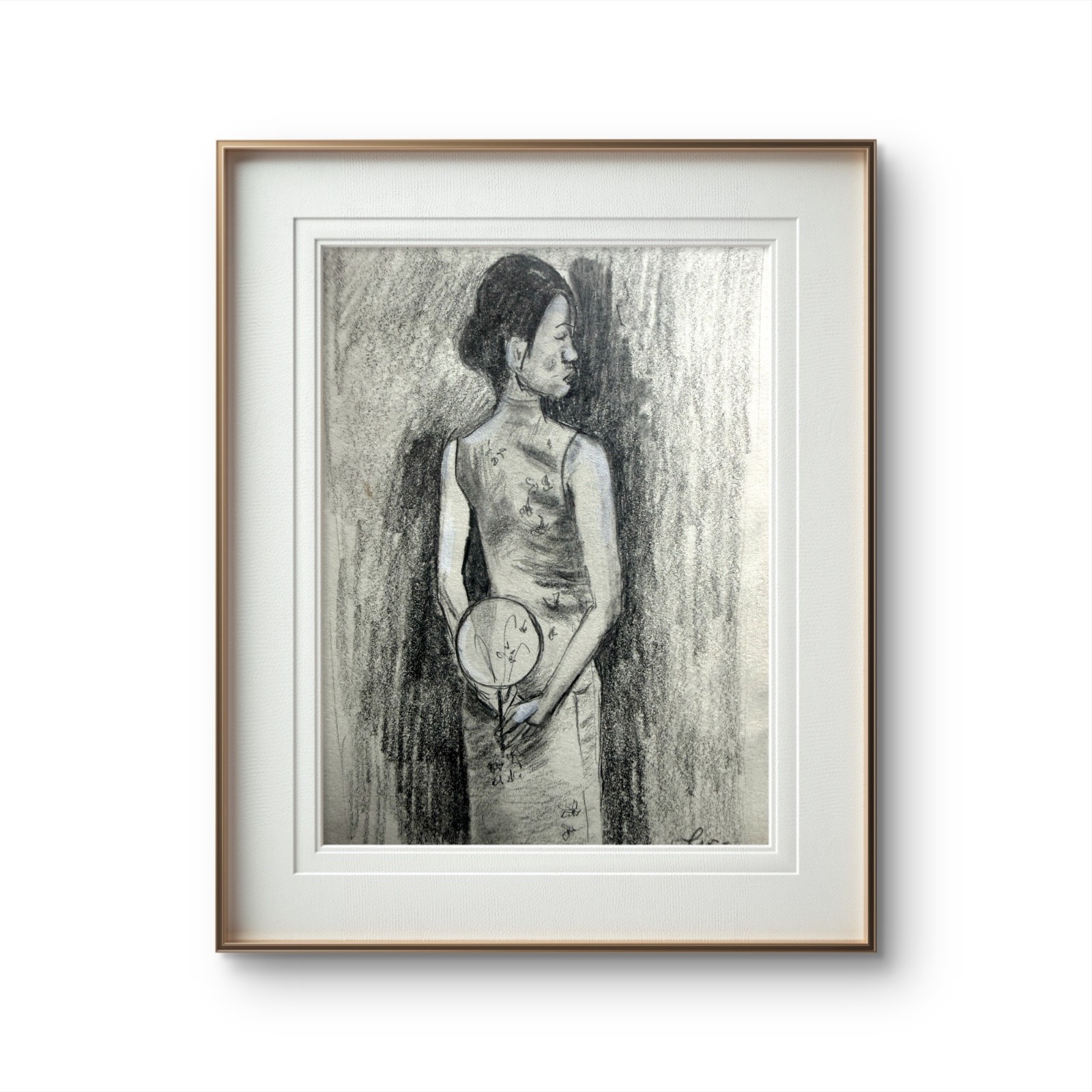 Oriental Woman 5.5″x8 5″ Pencil Drawing on Paper Art