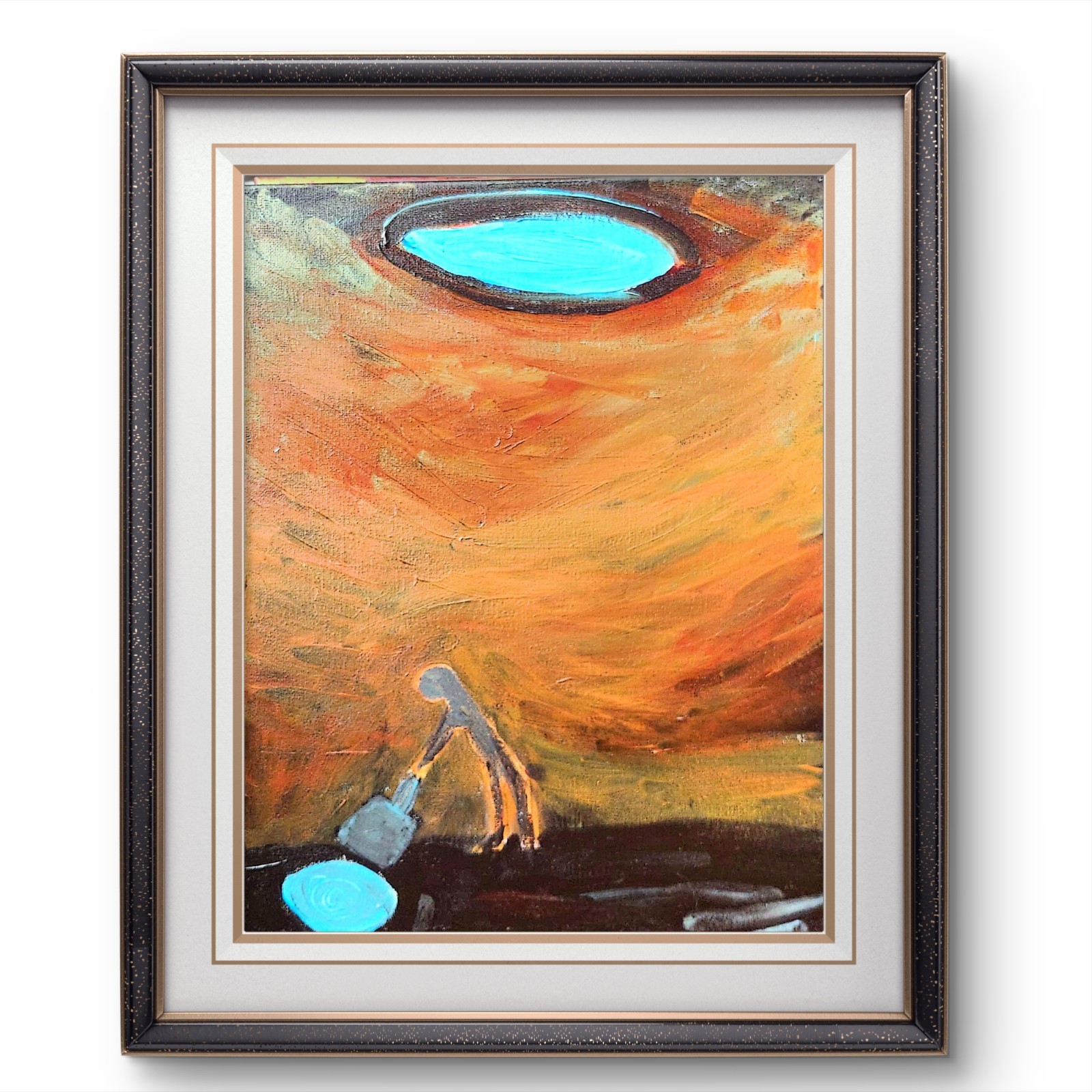 Figure in Pit Glowing Light Original Art Acrylic On Canvas 11×14