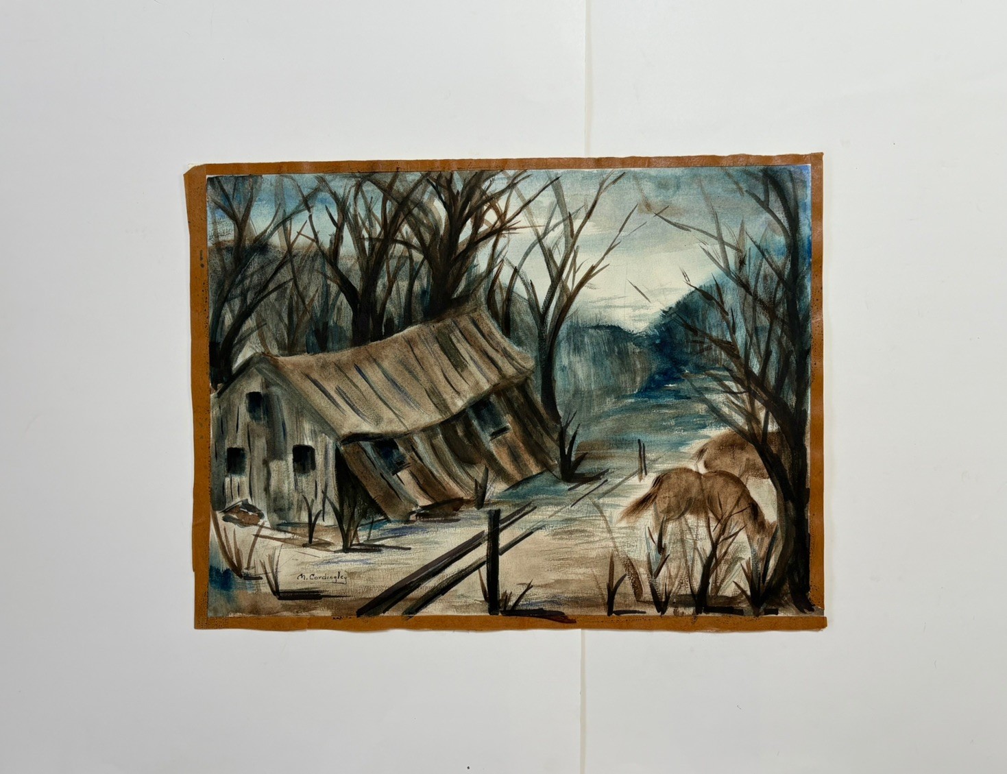 Painting Montana Landscape Mary Bowles CORDINGLEY Horses Barn Ranch Rustic VTG