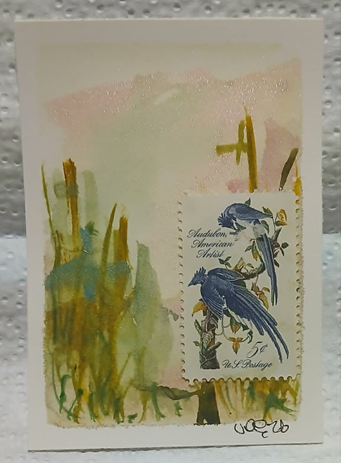 Postal Whimsy Audubon 5¢ American Artist Stamp OOAK ACEO Watercolor by Virginia