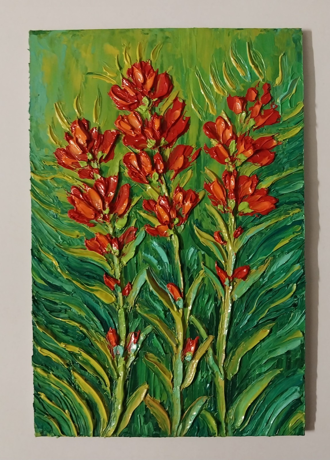 Framed Indian Paintbrush Flower American Wildflowers 4×6″ Oil Painting Original