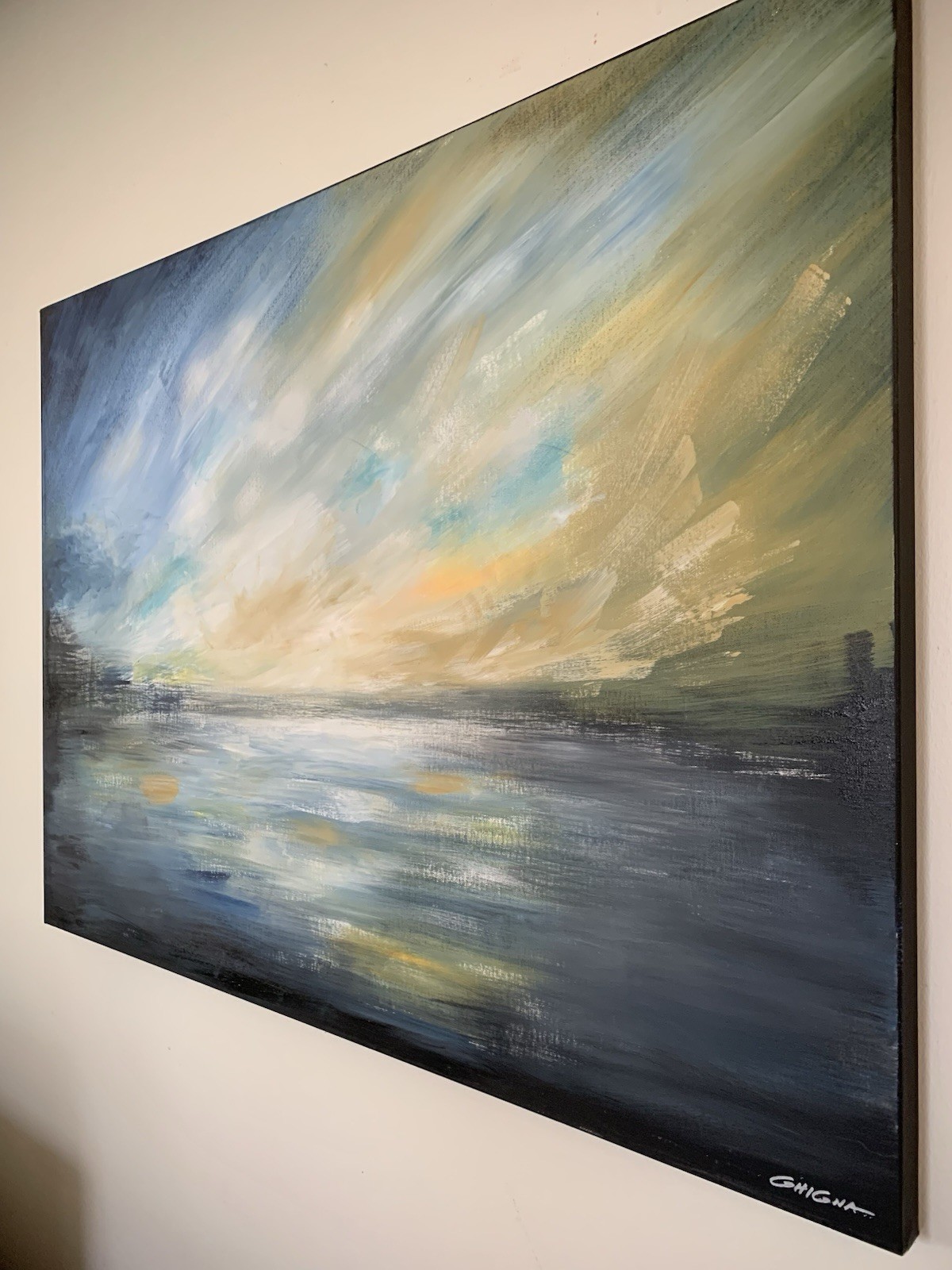 Original Signed Fine Art Abstract Acrylic Canvas Painting “Sunset Bay” 36x 48”