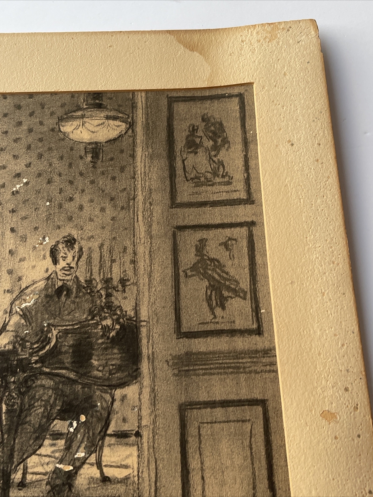 ANTIQUE DRAWING ILLUSTRATION SET DESIGN INTERIOR PORTRAIT SOCIAL STERLING