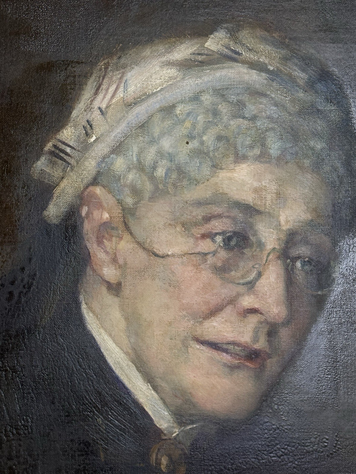 Antique 1903 Oil Portrait Painting Elderly Woman Reading Letter 25” x 30”