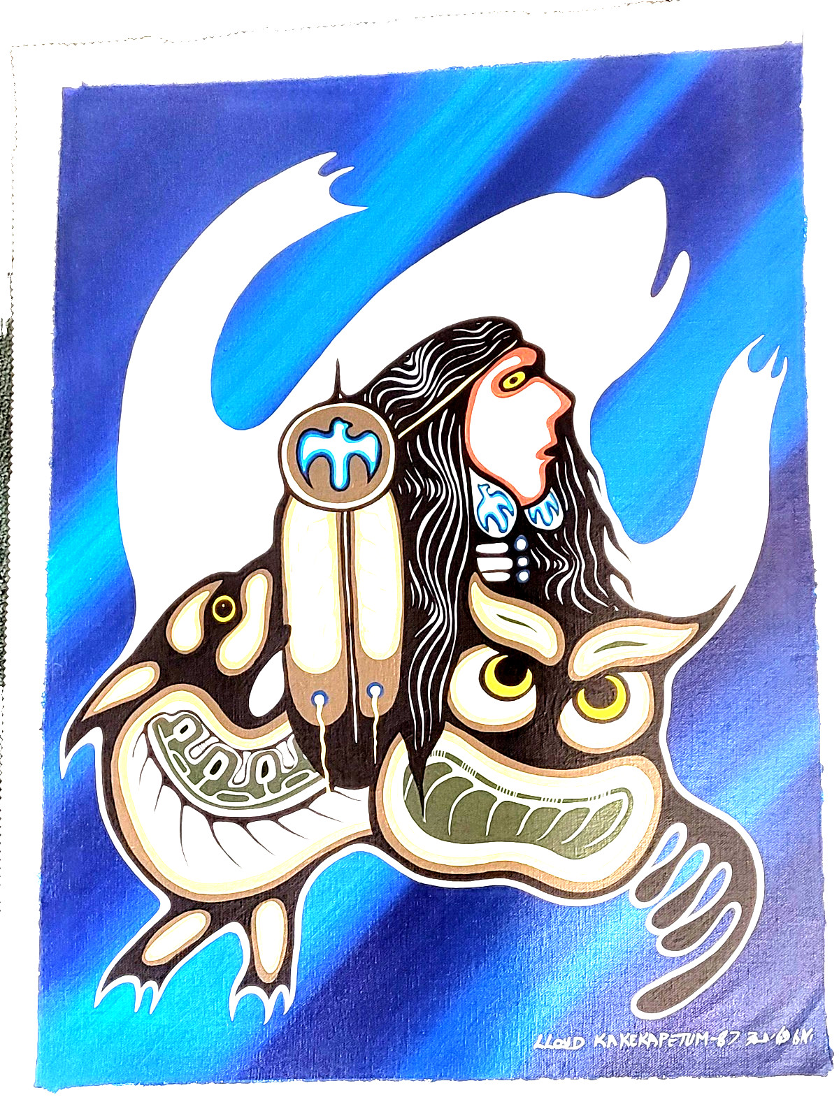 1987 Lloyd Kakekapetum 17 3/4″ x 23 3/4″ Original Painting Acrylic on Canvas