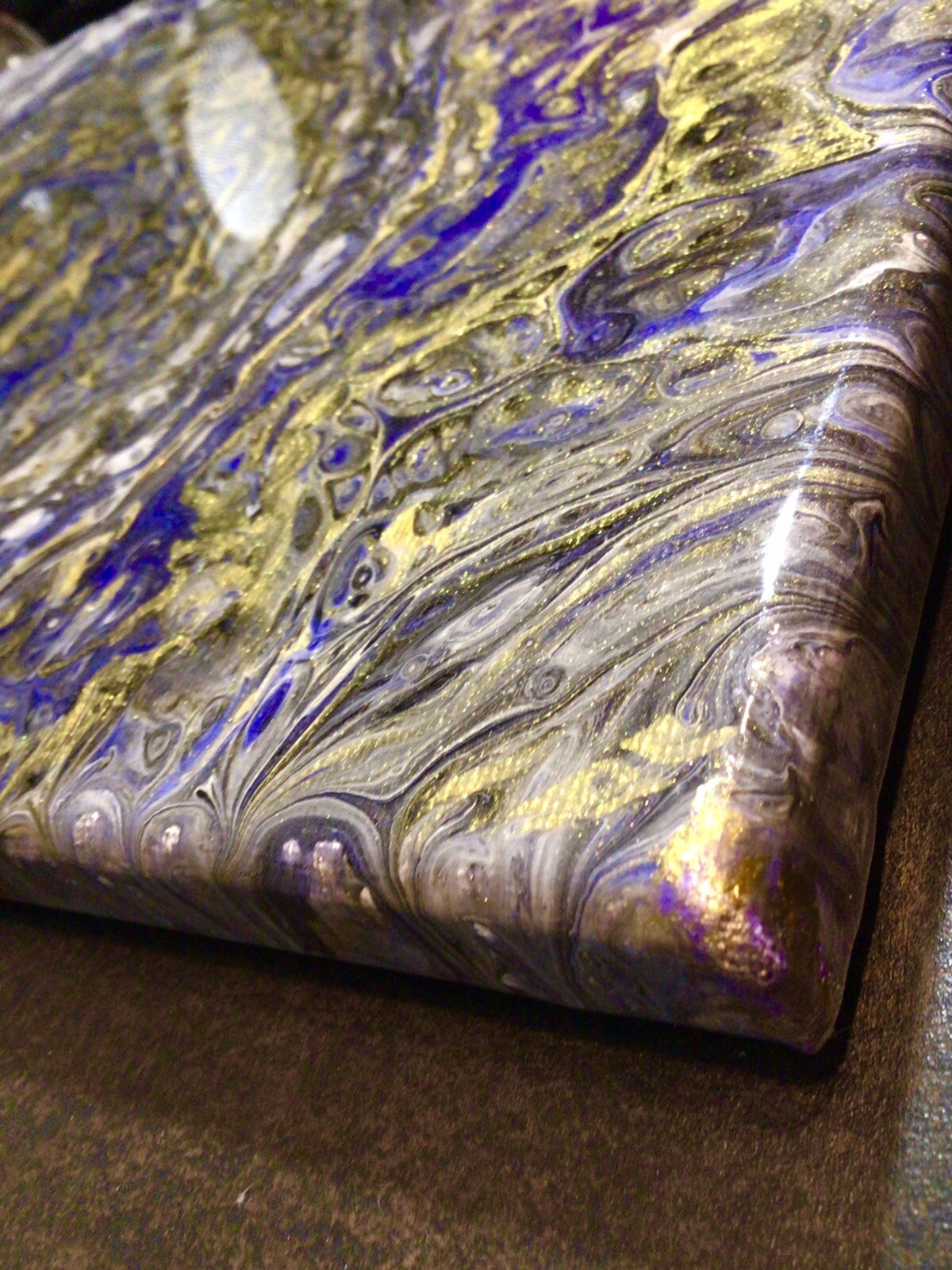 ABSTRACT PAINTING ORIGINAL ACRYLIC SIGNED CANVAS 14” x 11″ METALLIC GOLD PURPLE