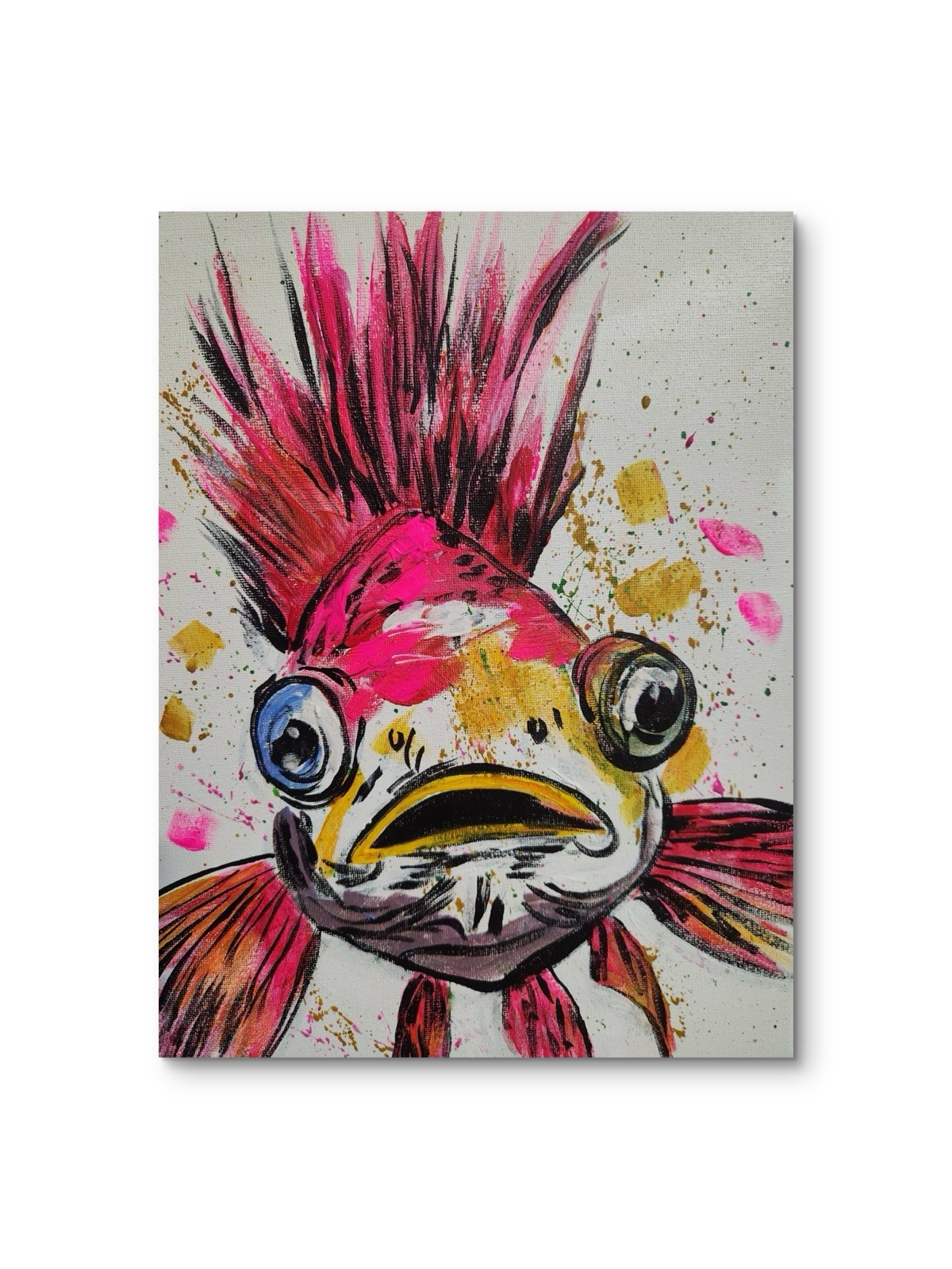 Beautiful Abstract Fun Funny 0Fish Acrylic Art 14X11 Canvas