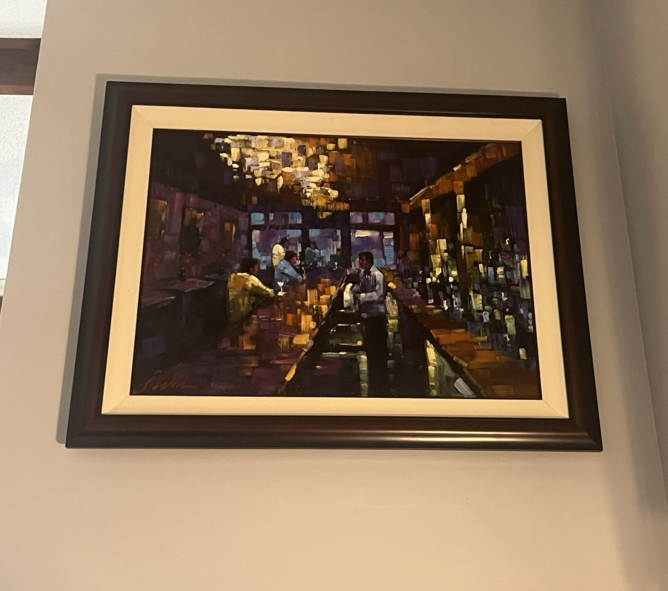Original oil on canvas “bartender” by impressionist Michael Flohr, signed,Framed