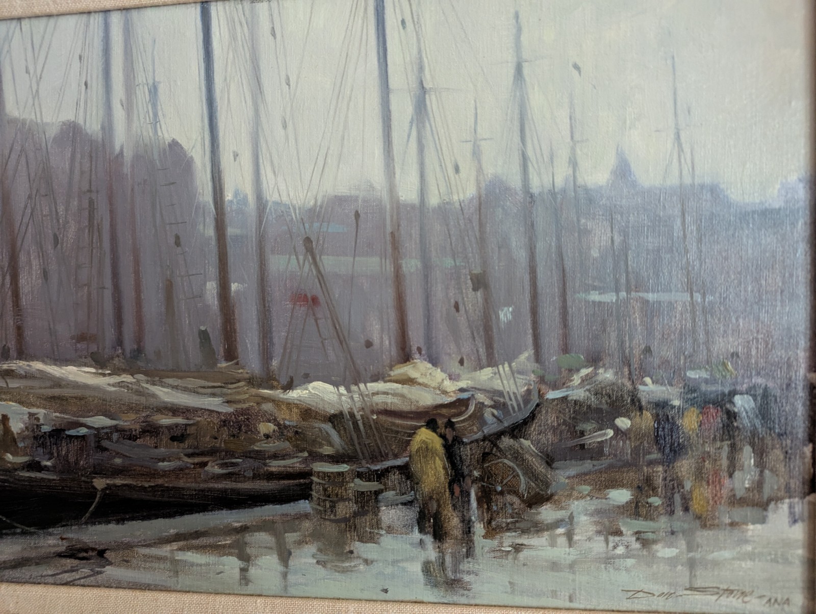 Don Stone Original Oil, Framed, «Rainy Day T-Wharf»
