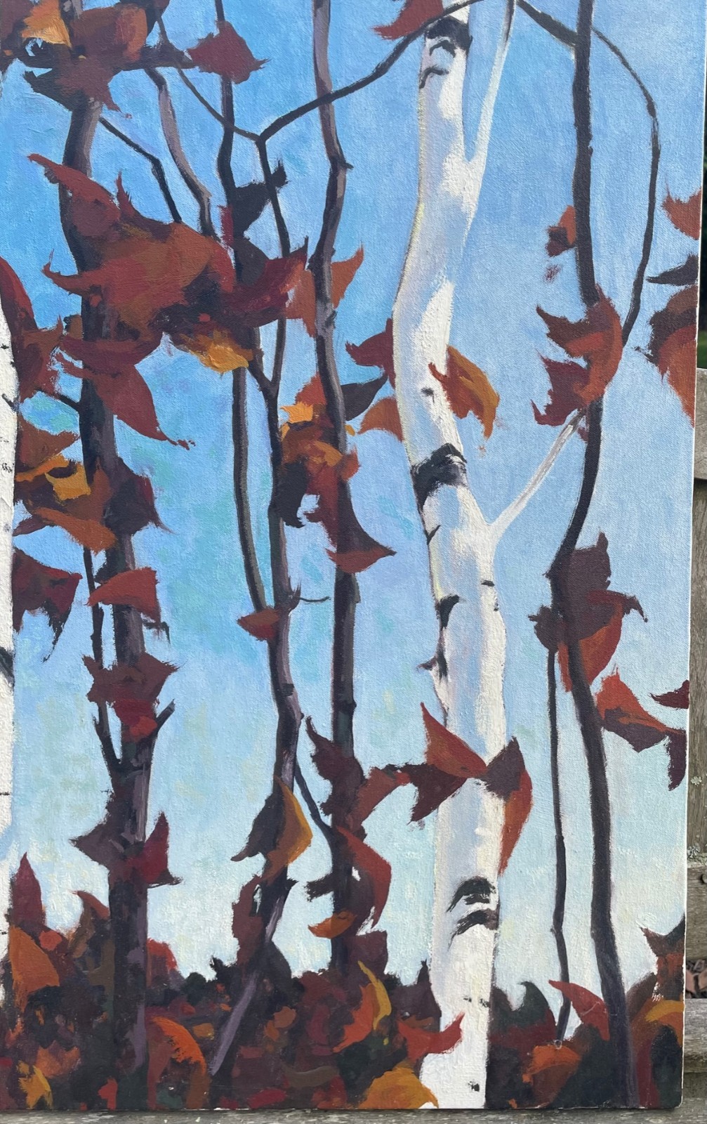 Original JOHN LOUGHLIN White BIRCH TREES Autumn Forest Landscape Oil PAINTING