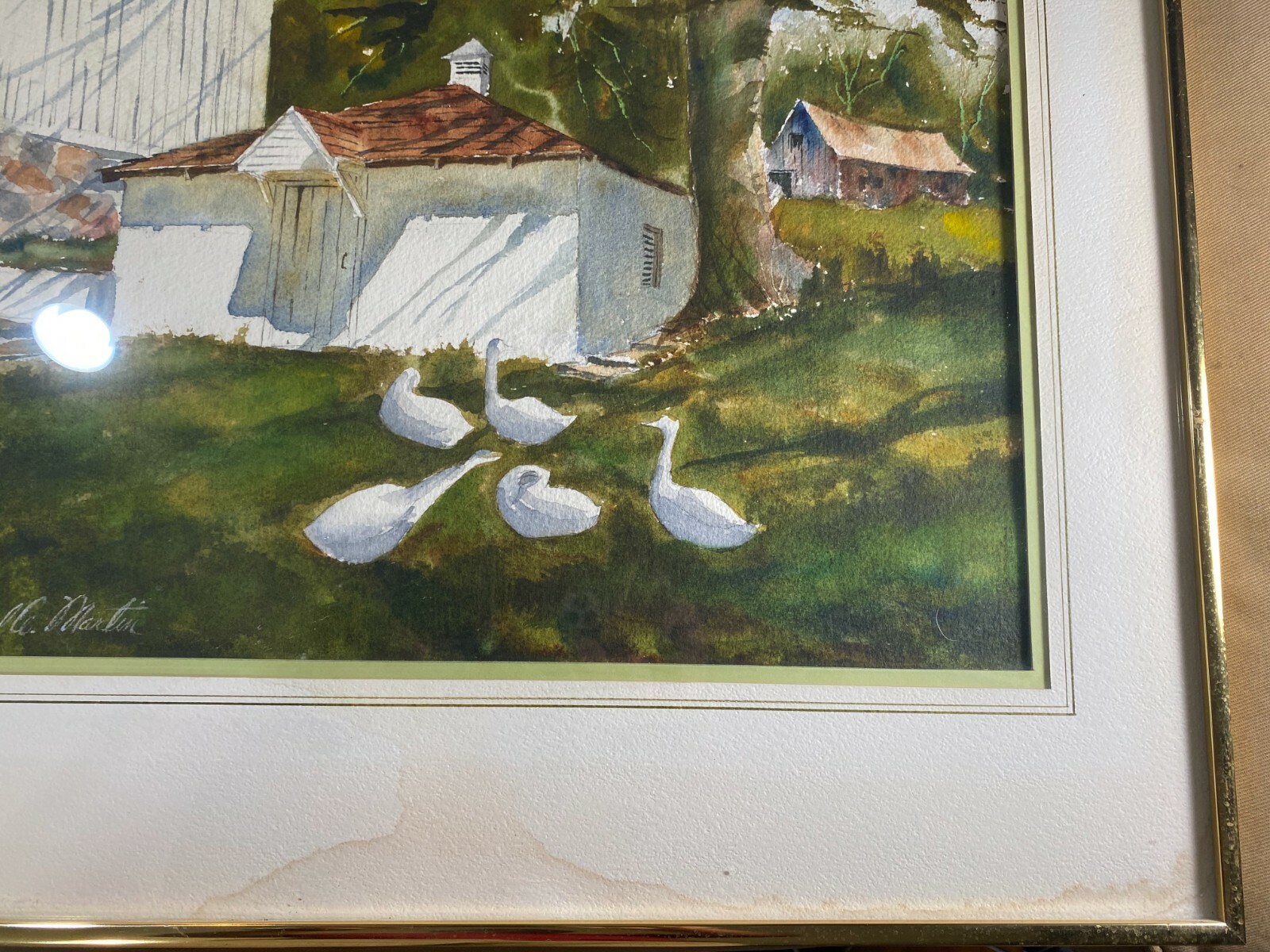 Edward A Martin «Spring House, Yellow Springs Road» Watercolor Painting -Framed