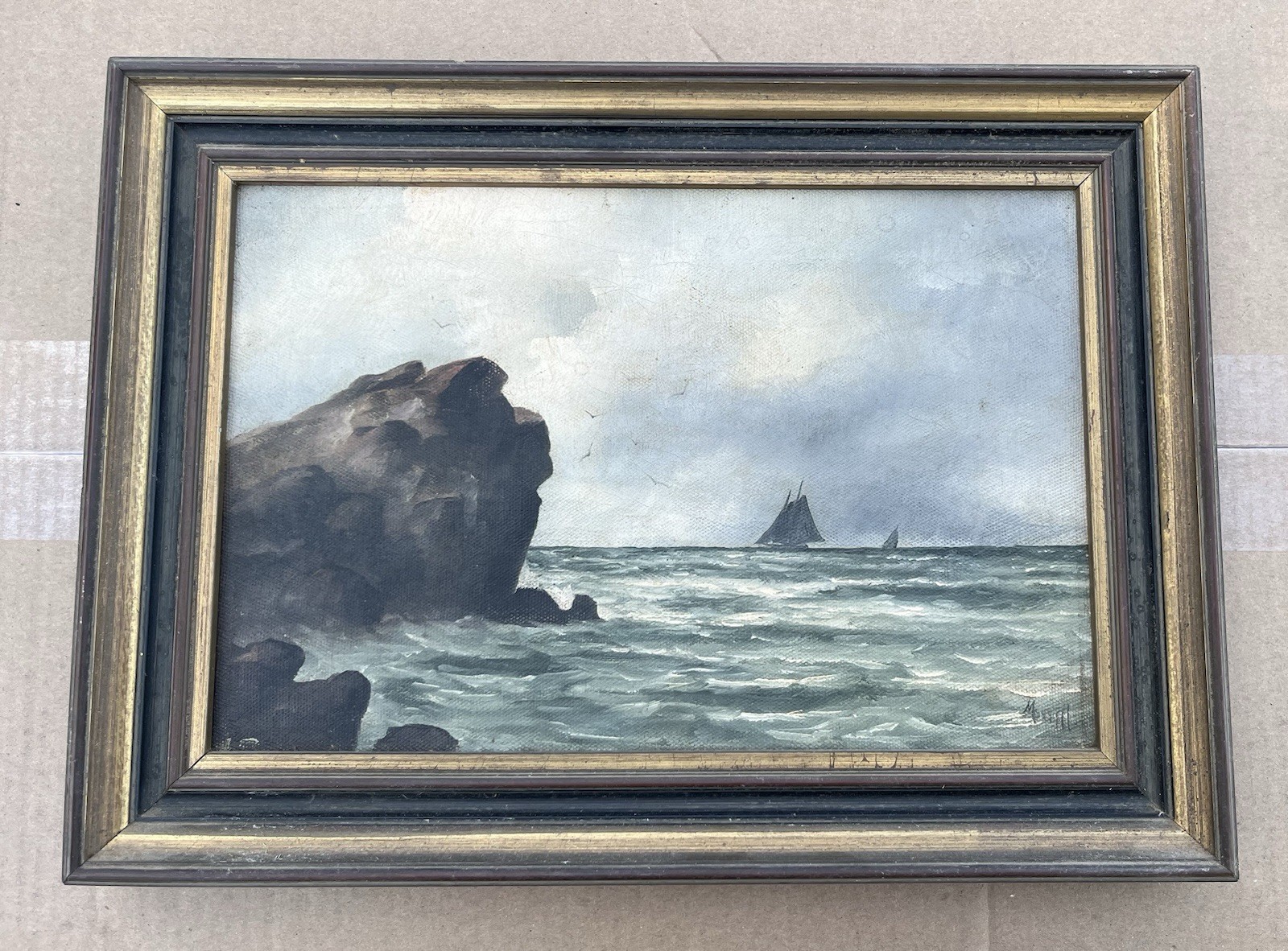 Fine Early 20th Century Ocean View Painting On Canvas Newport RI Coastal