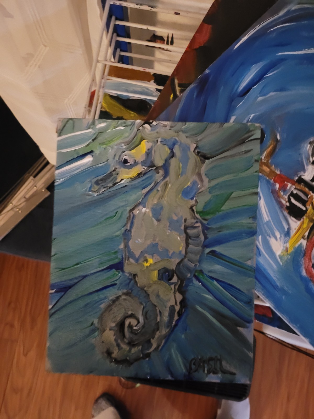 Seahorse Unique Abstract Expressionism Wall Art Canvas Board 8×10