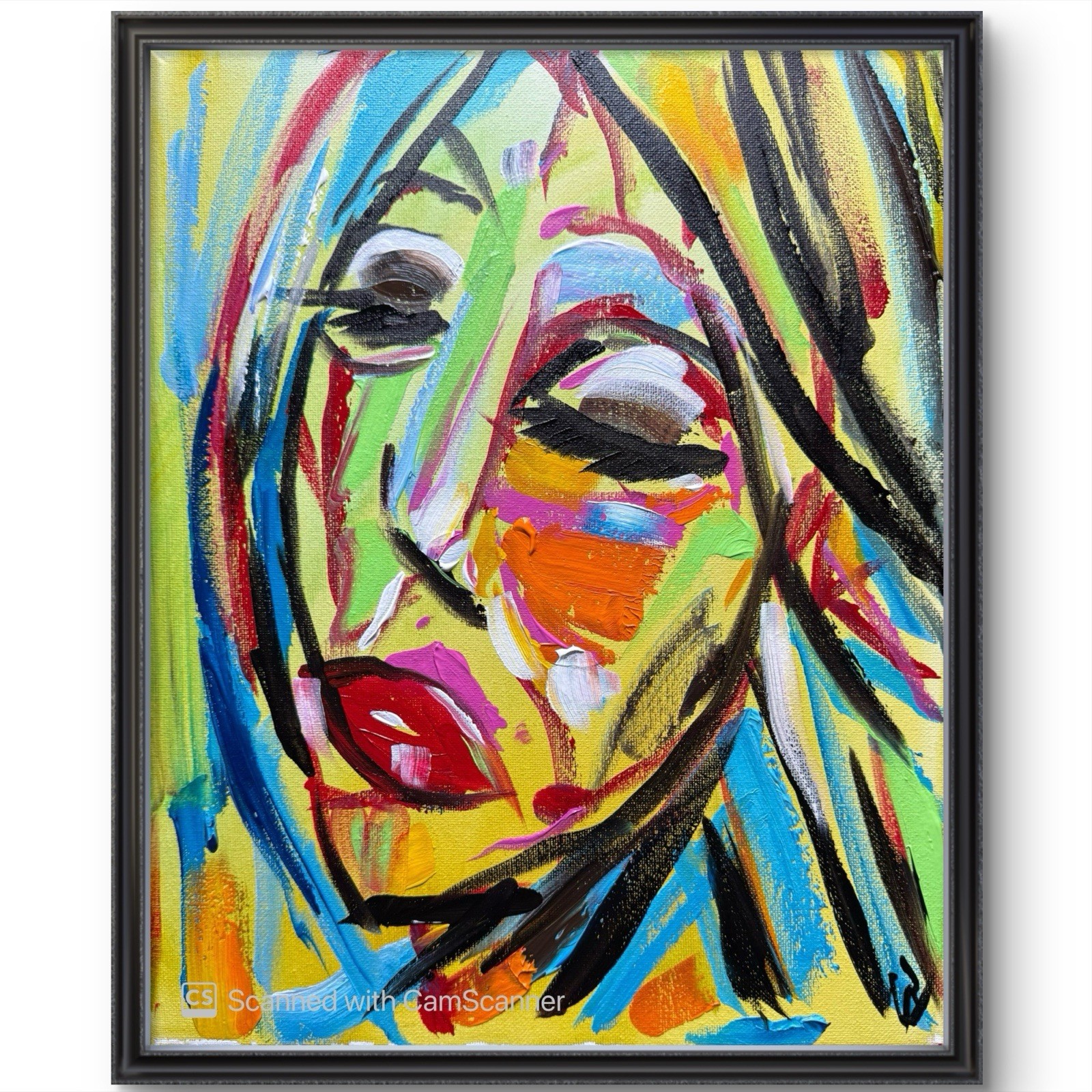 Abstract Colorful Woman Face Painting 11×14 Acrylic Canvas Modern Portrait