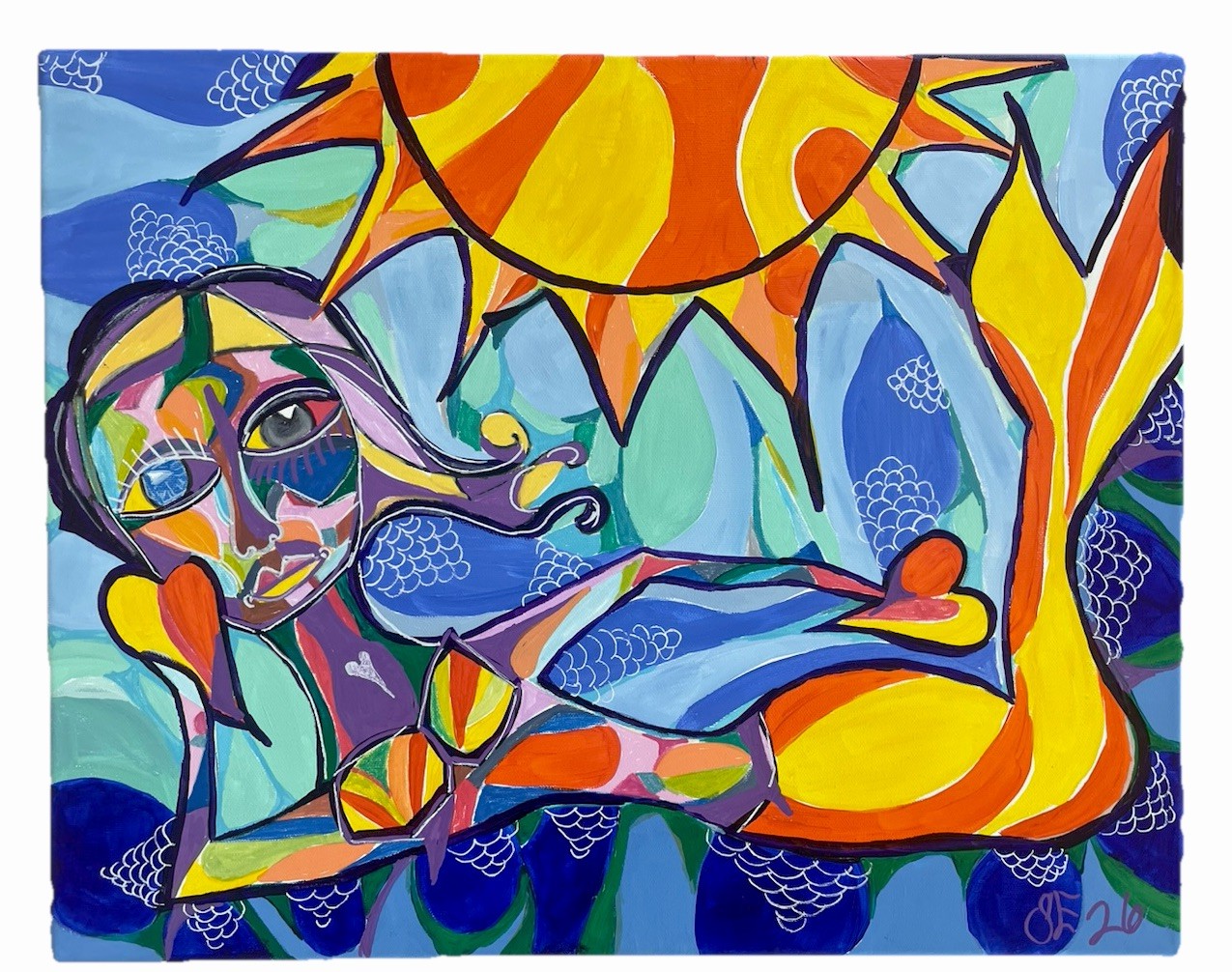 PABLO PICASSO Mermaid and SUN Ocean PAINTING CUBISM Signed and Dated