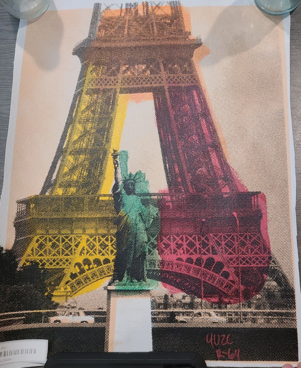 Ringo (Steve Kaufman Protege) «Eiffel Tower» Signed Canvas Unique Silk Screen