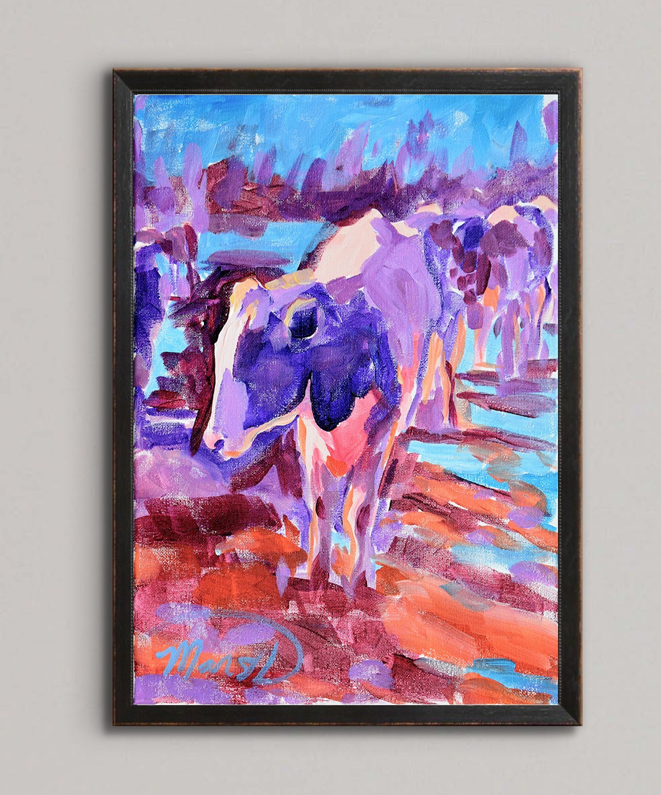Original 11×14 Impressionist Cows Farm Painting Acrylic Canvas Signed Decor