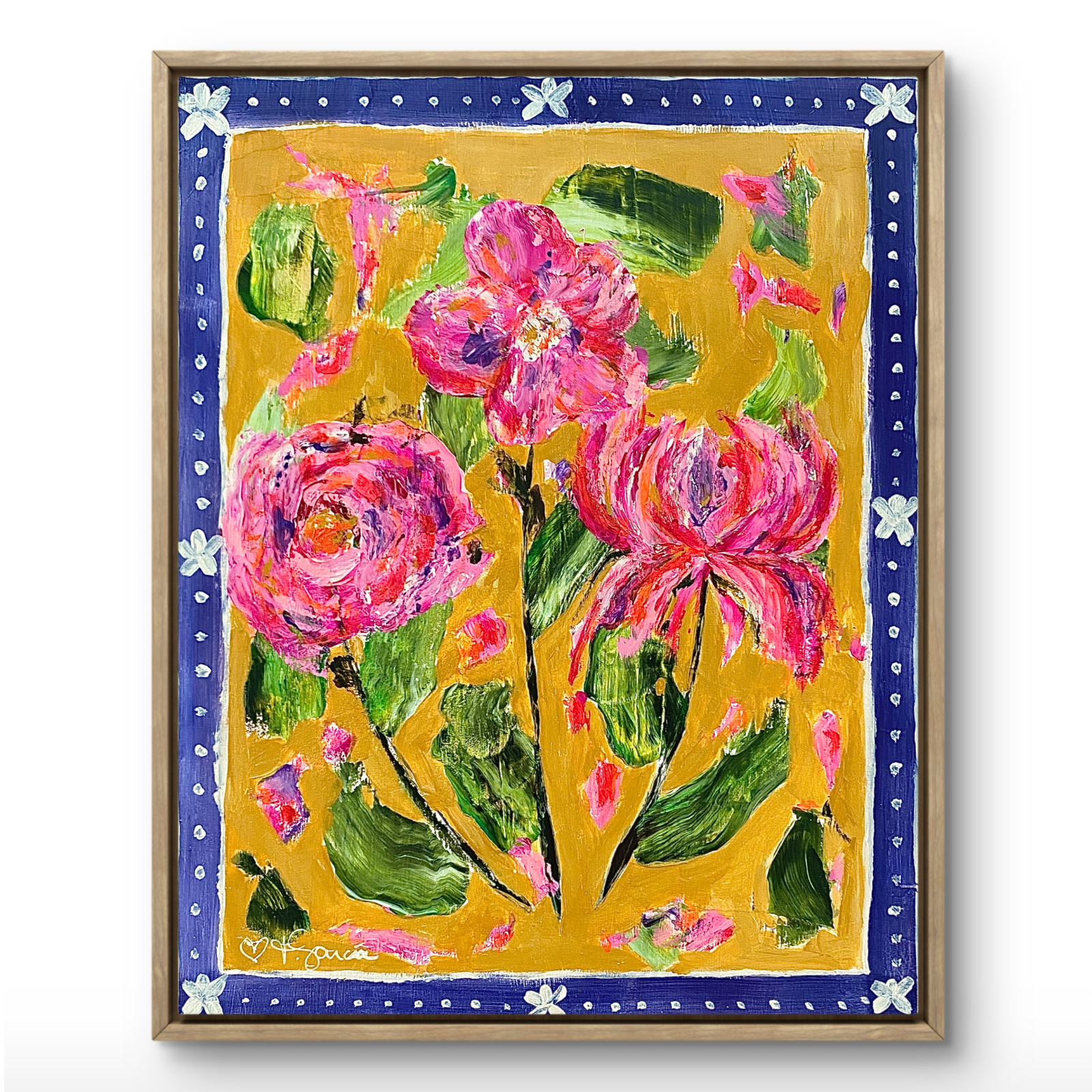 Abstract Pink Flowers 11×14 Botanical Expressionist Original Painting on Wood