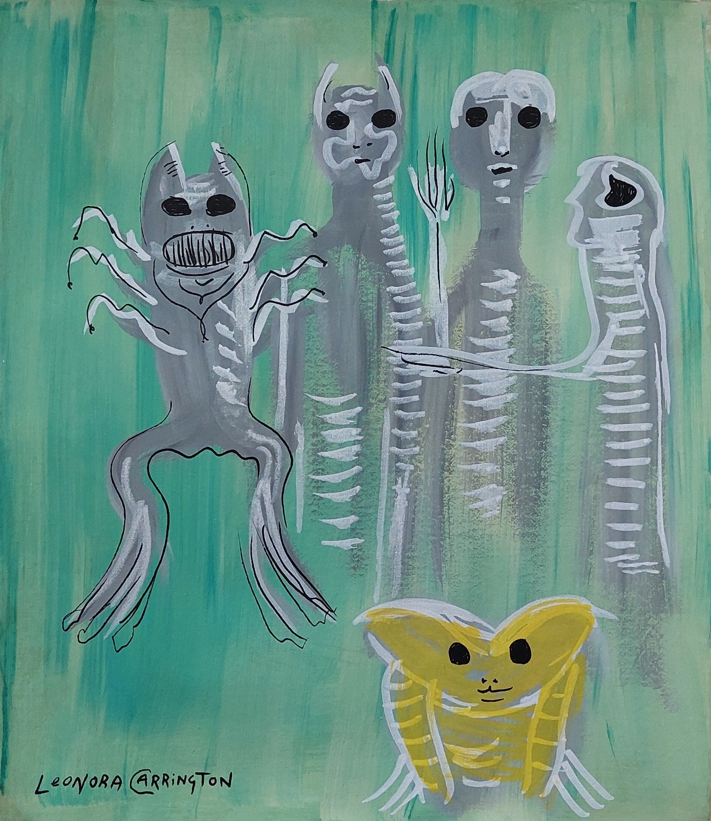 Leonora Carrington Signed Surrealist Oil Painting on Canvas British Art