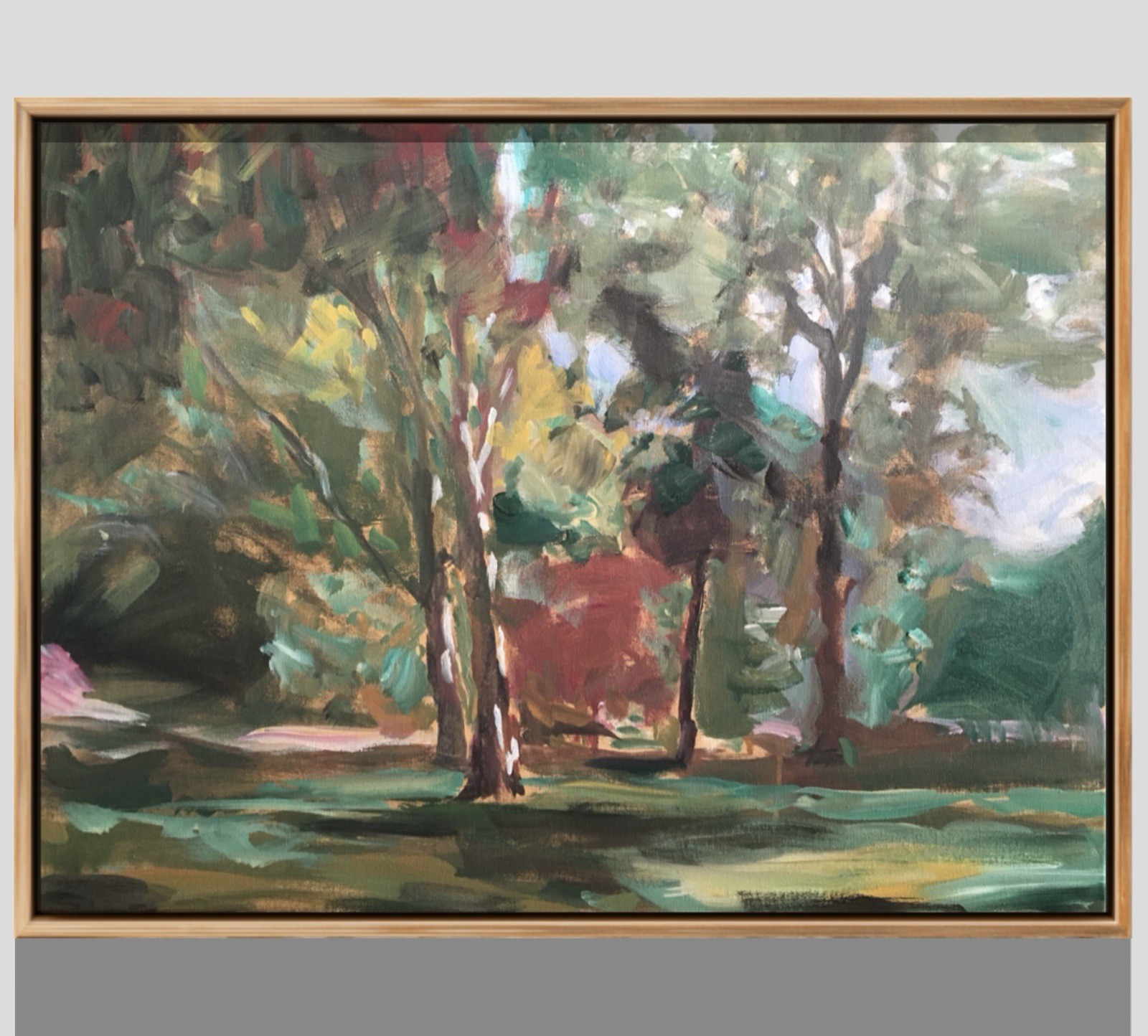 PDQ Artist Original Painting Landscape Park Trees Abstract Acrylic 18×24 Canvas