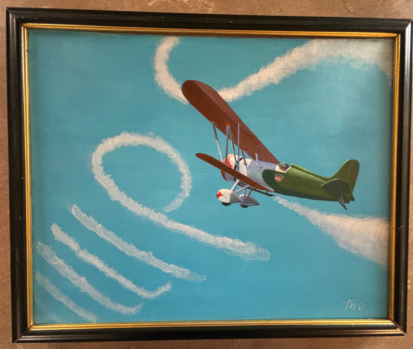 Skywriting BiPlane Aircraft Painting by John Two McClure 17.5″x21.5″