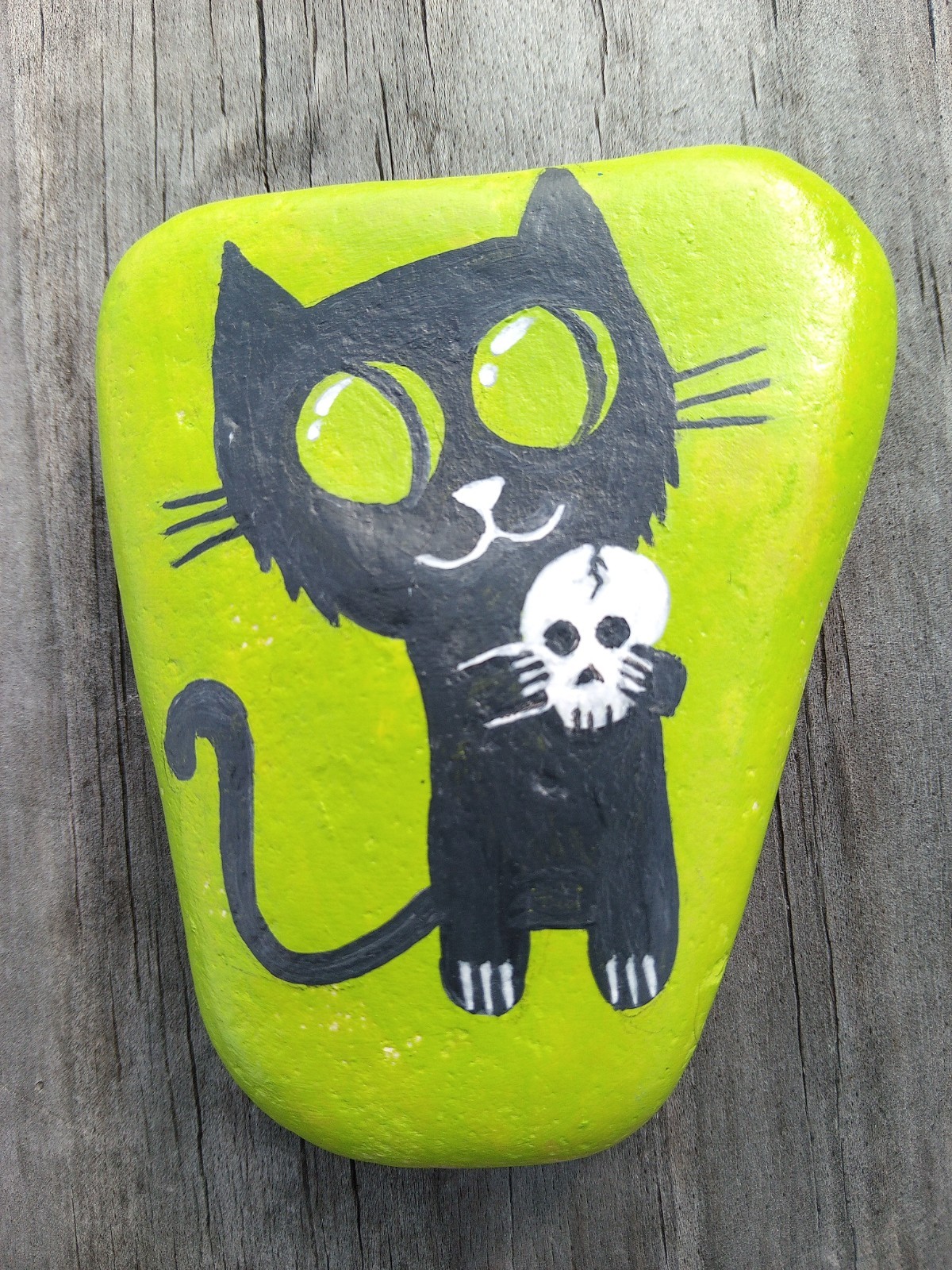 Black Cat – Shakespeare – Painted Rock – Skull – Stone Art