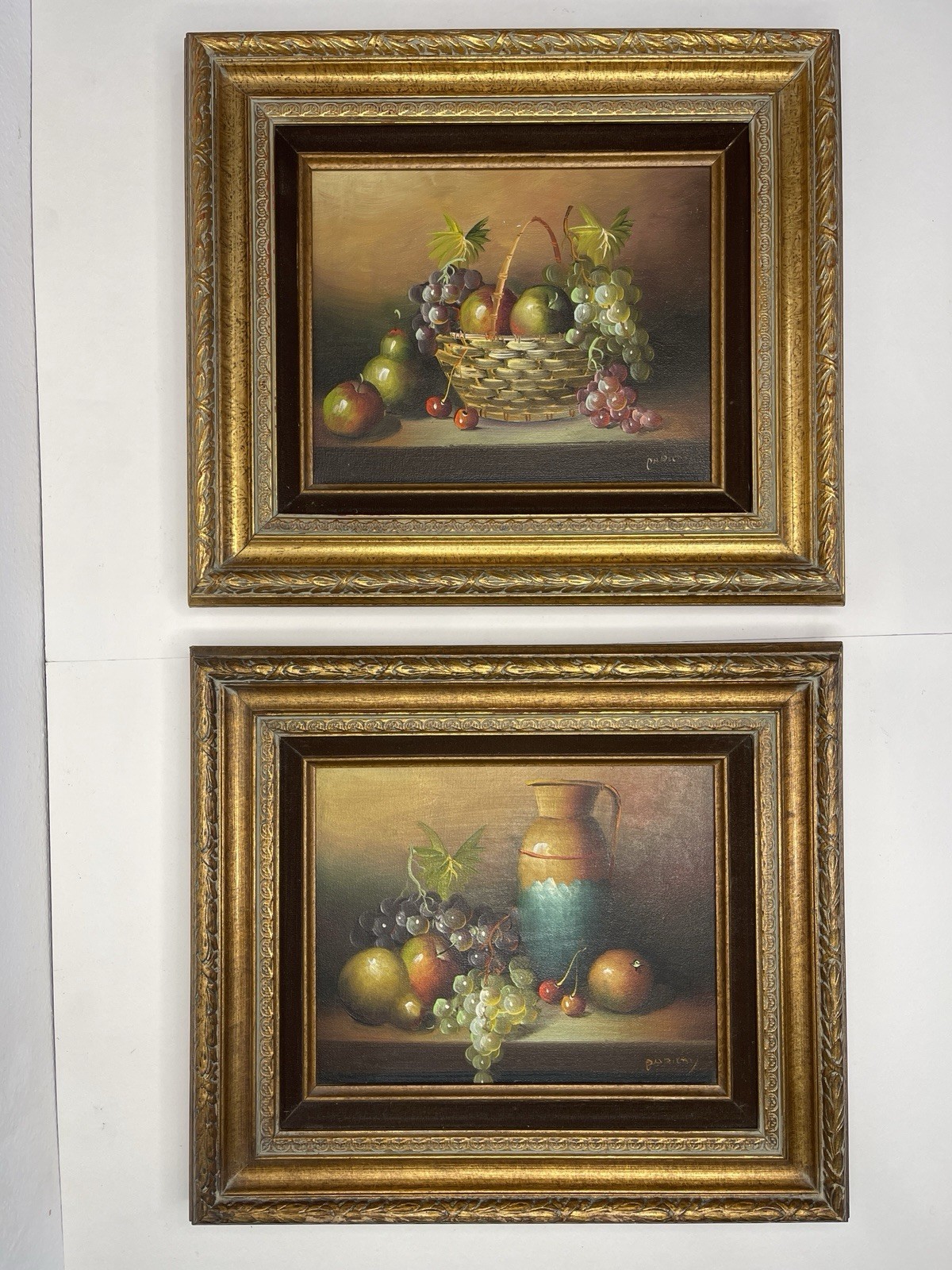 2 PARKEY Original Fruit Still Life Oil on Canvas Signed Paintings Framed 14×16