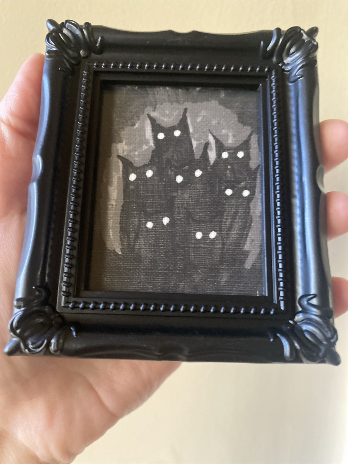 PRINT Demon Cats Creepy Halloween Painting,framed,miniature,small,mini