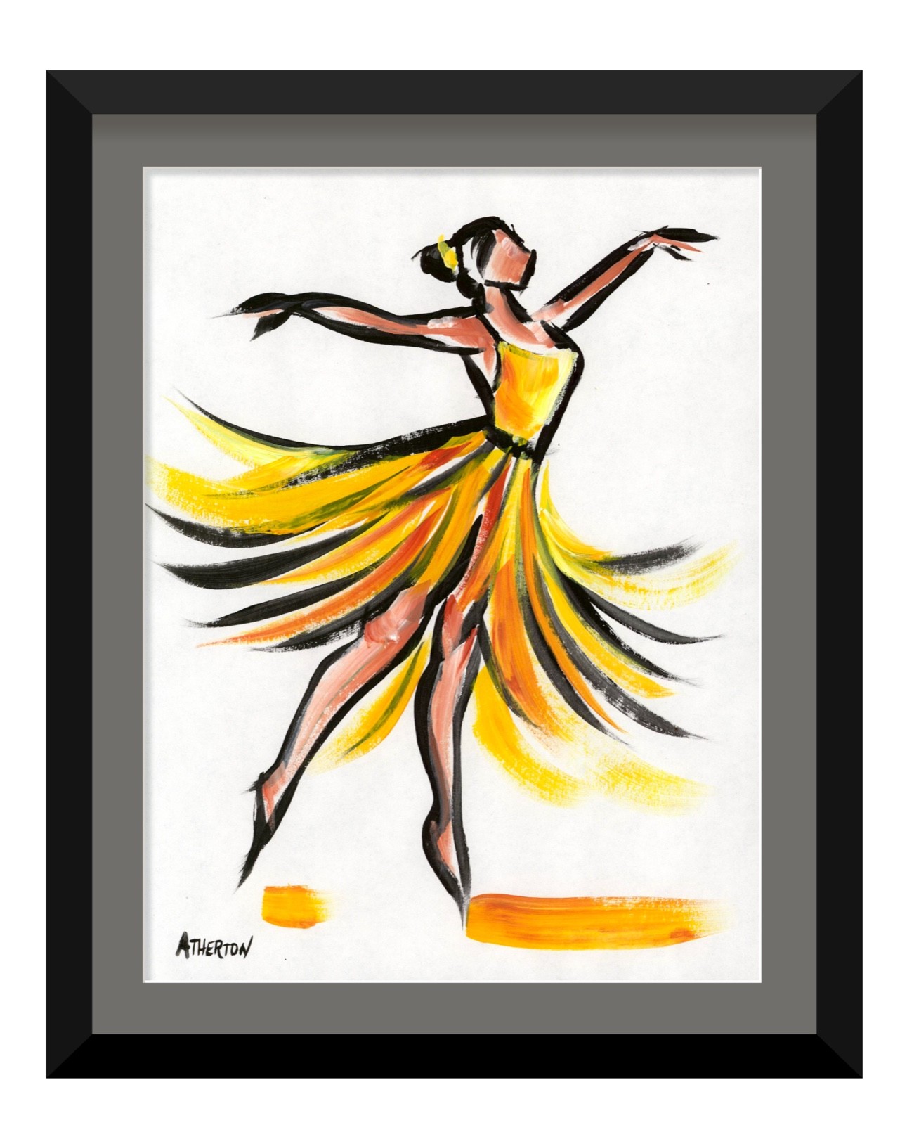 Atherton 9×12 Original Ballet Dancer Acrylic Painting «Fairy in Yellow» signed