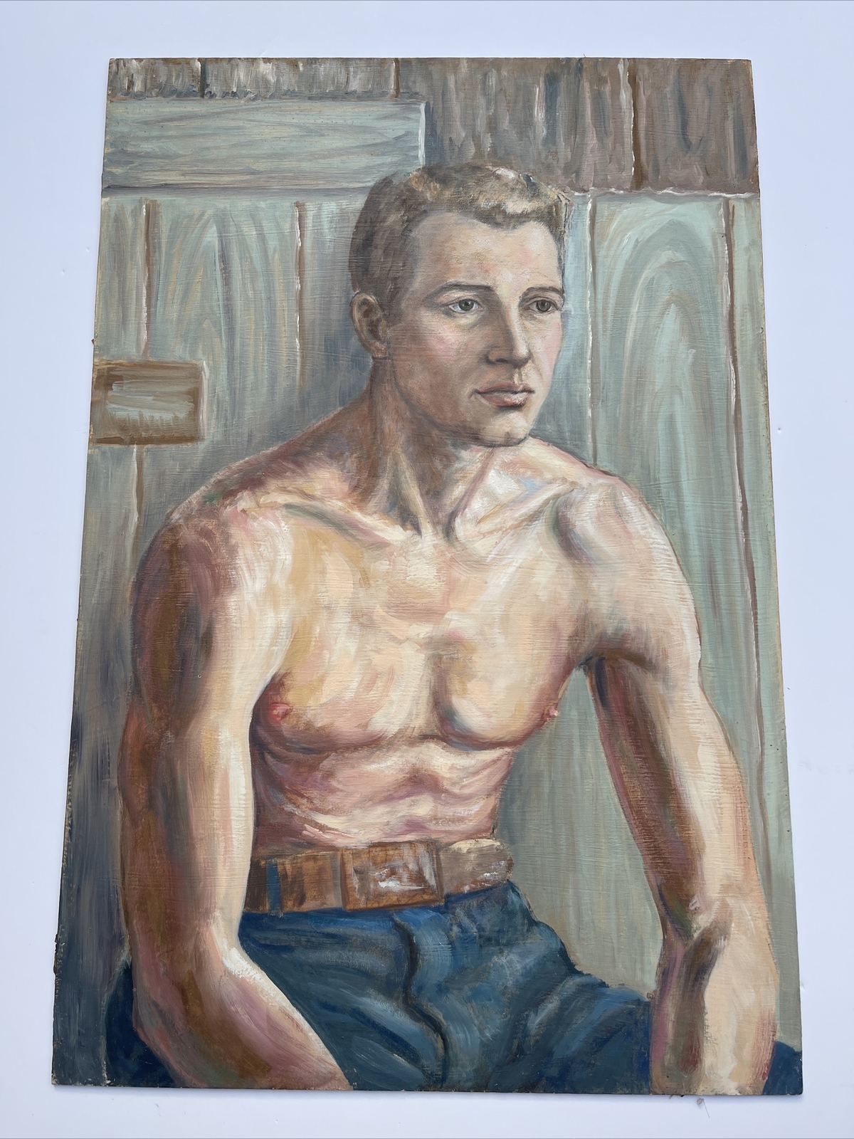 ANTIQUE AMERICAN PORTRAIT YOUNG MAN INDUSTRIAL WORKER REGIONALISM ASHCAN WPA ERA