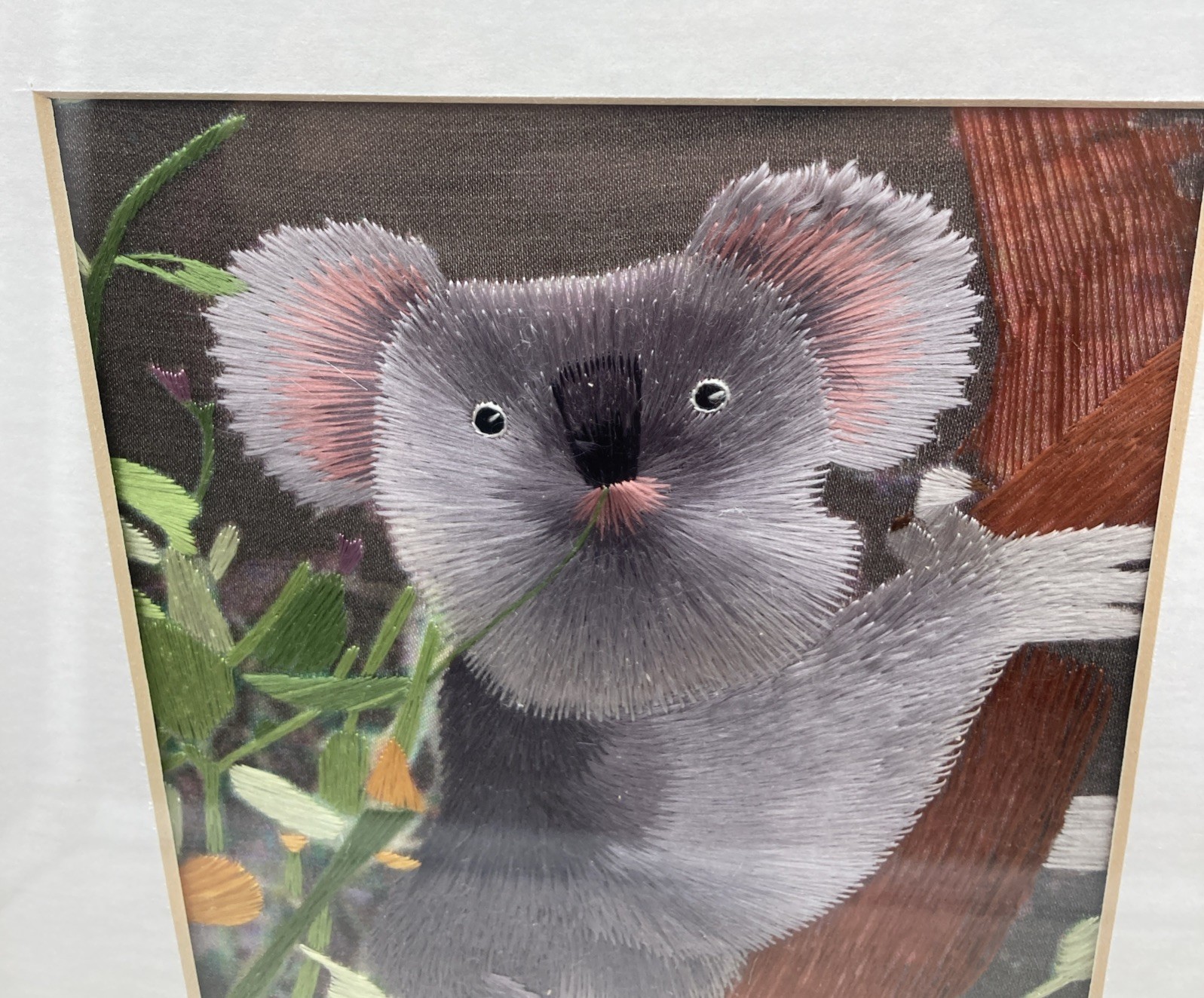 Silk Art Original Signed Koala Framed 11” x 9” X 1.5” Handmade Beautiful