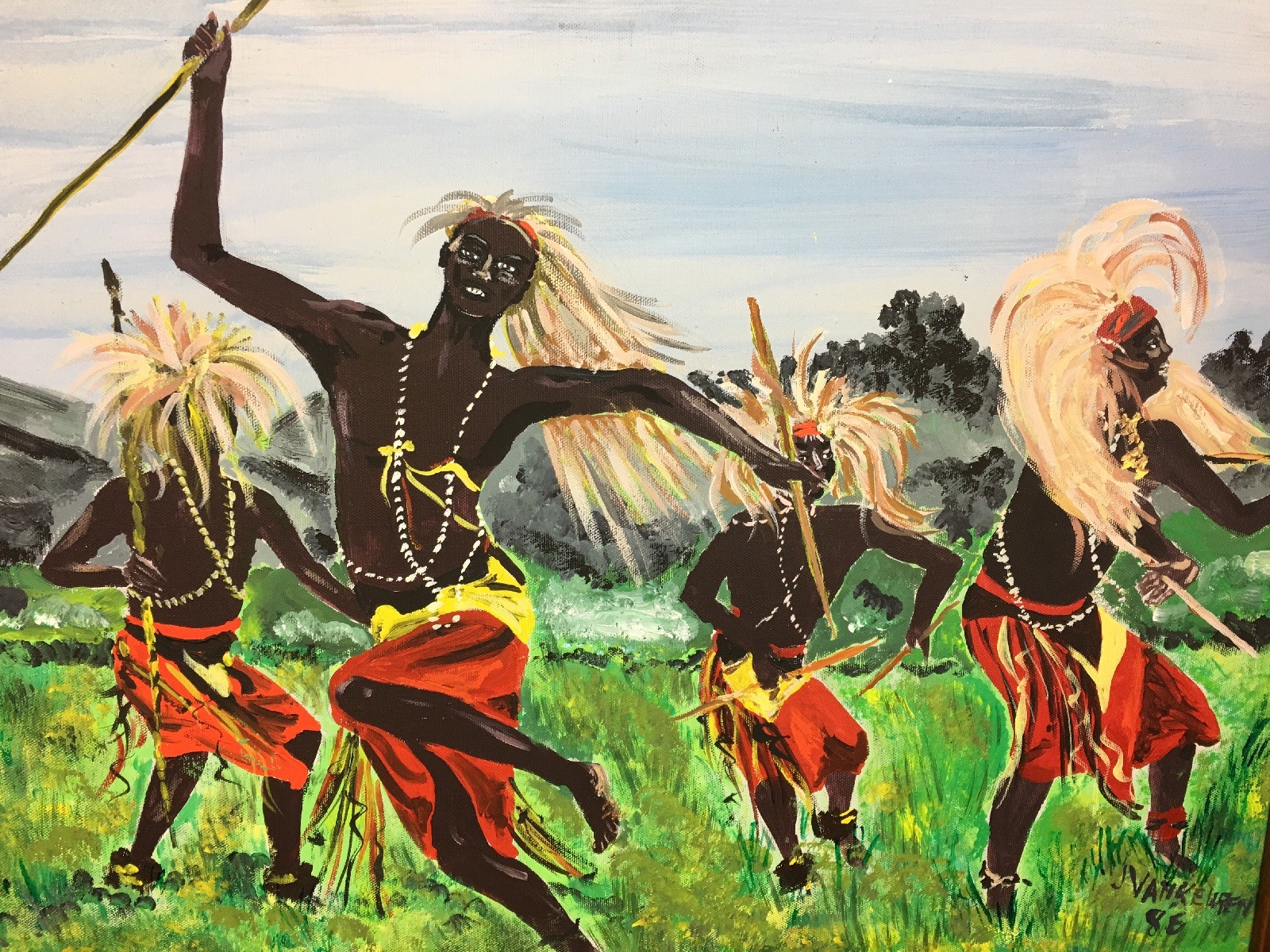 Tribal Dancing Africa Original Art Acrylic oil canvas Men African J Van KeuRen