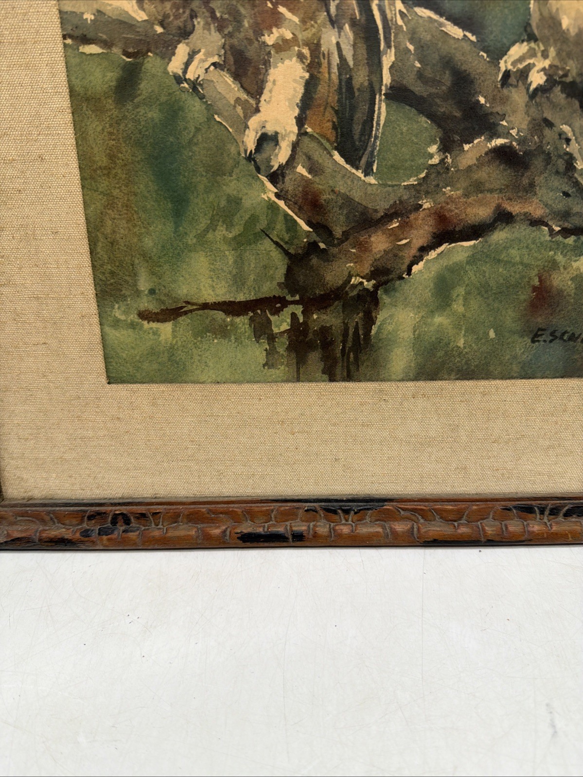 E Engelbert Schoner Signed German Impressionist Pair Owls Forest Listed Artist