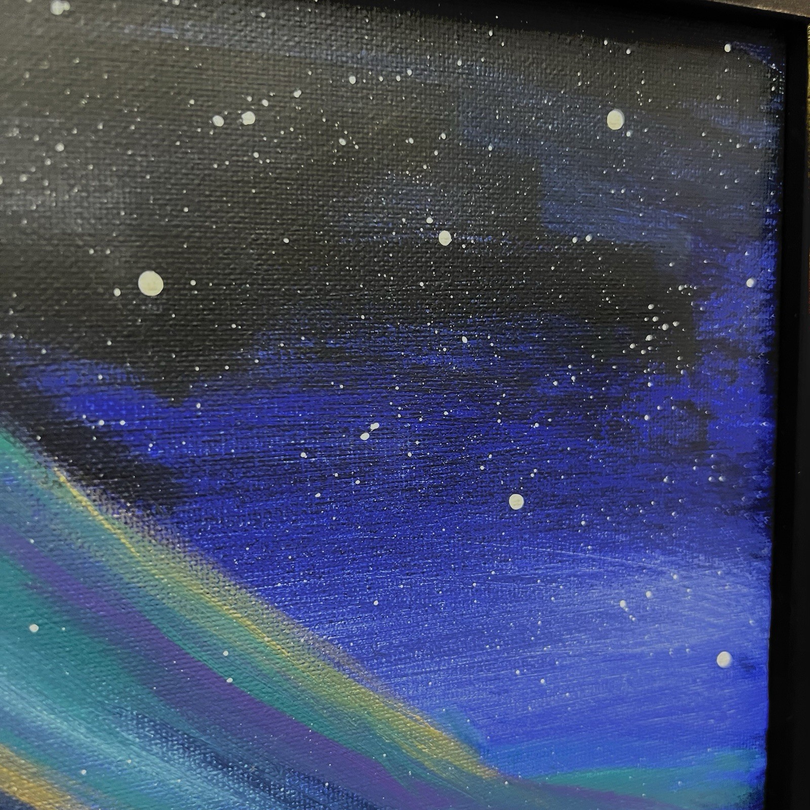 Original Northern Lights Acrylic Painting Framed Aurora Borealis Landscape