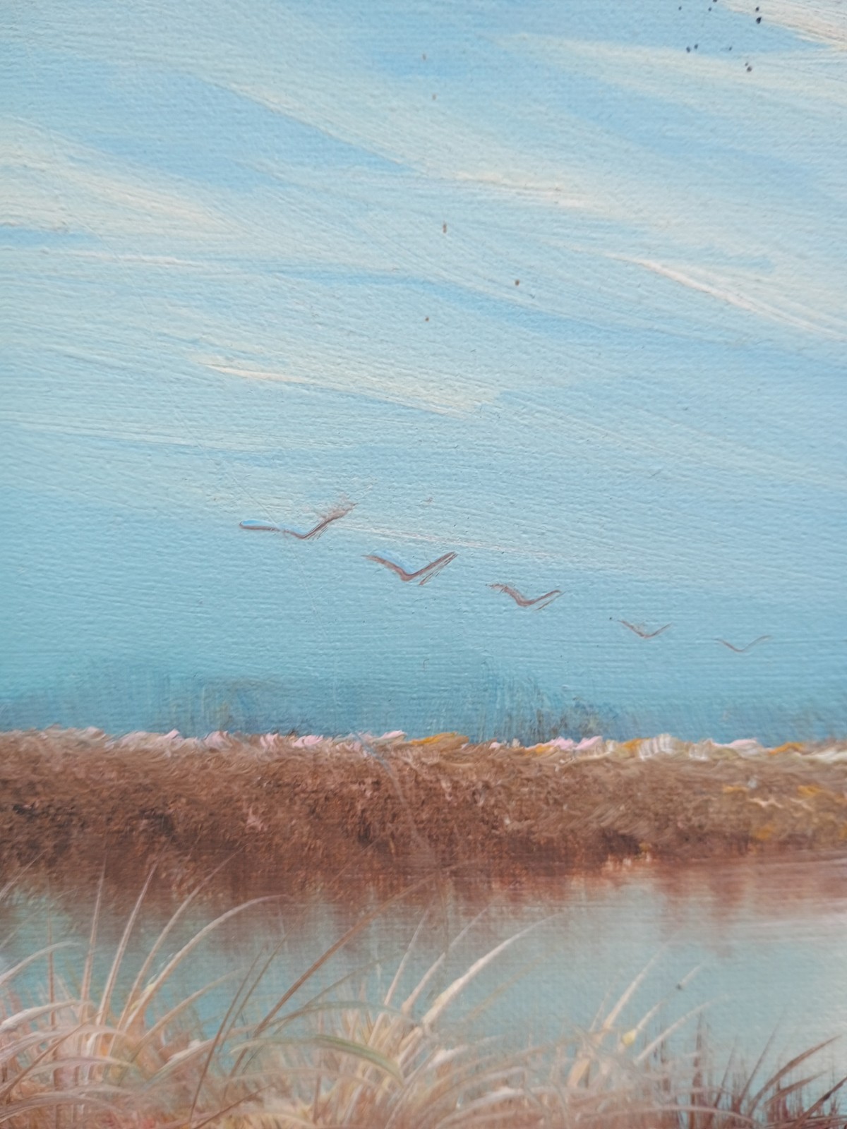 Vintage Clara Inness CabinCore Original Oil Painting Framed Mallard Ducks Marsh