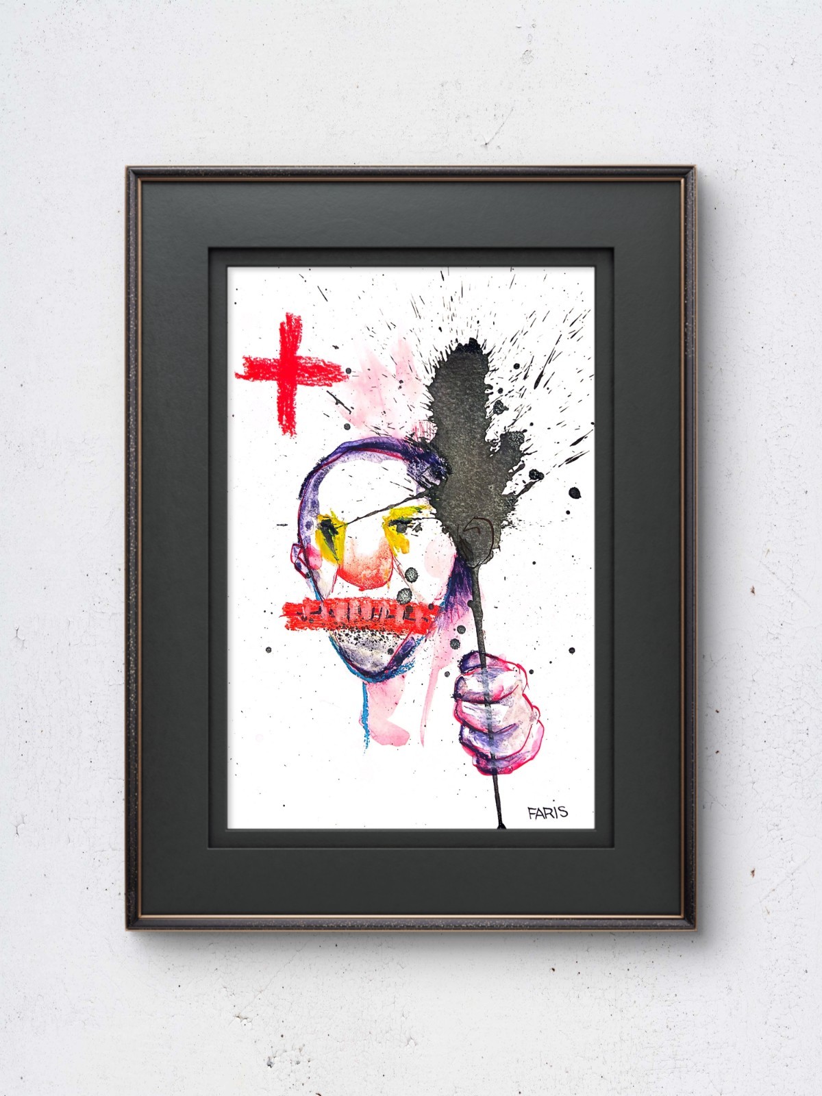 Original Ink Portrait Painting A4 Mixed Media Neo-Expressionism Signed COA #14