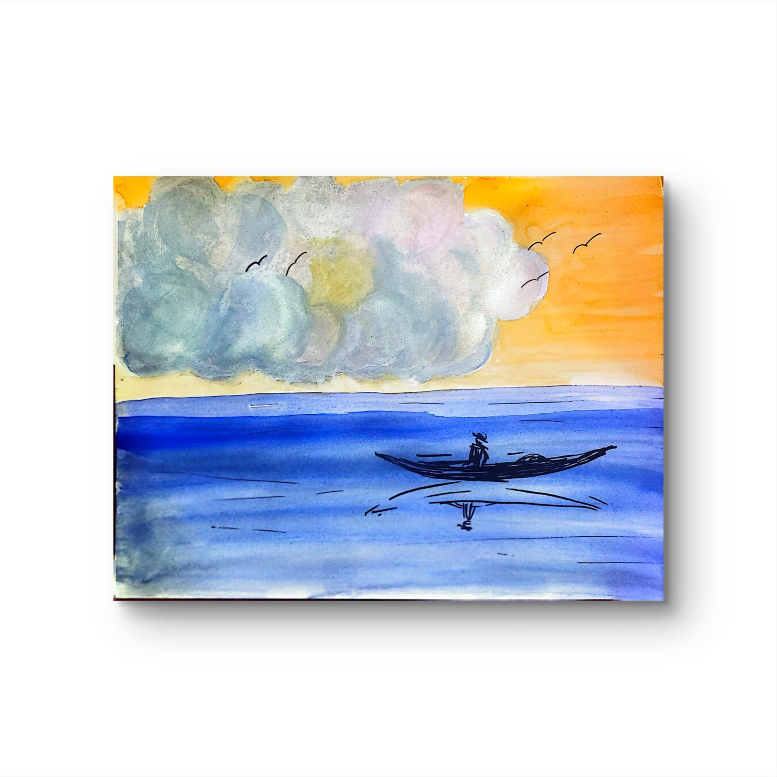 Boater On The Water Contemporary Expressionist Original Multimedia Painting 9×12