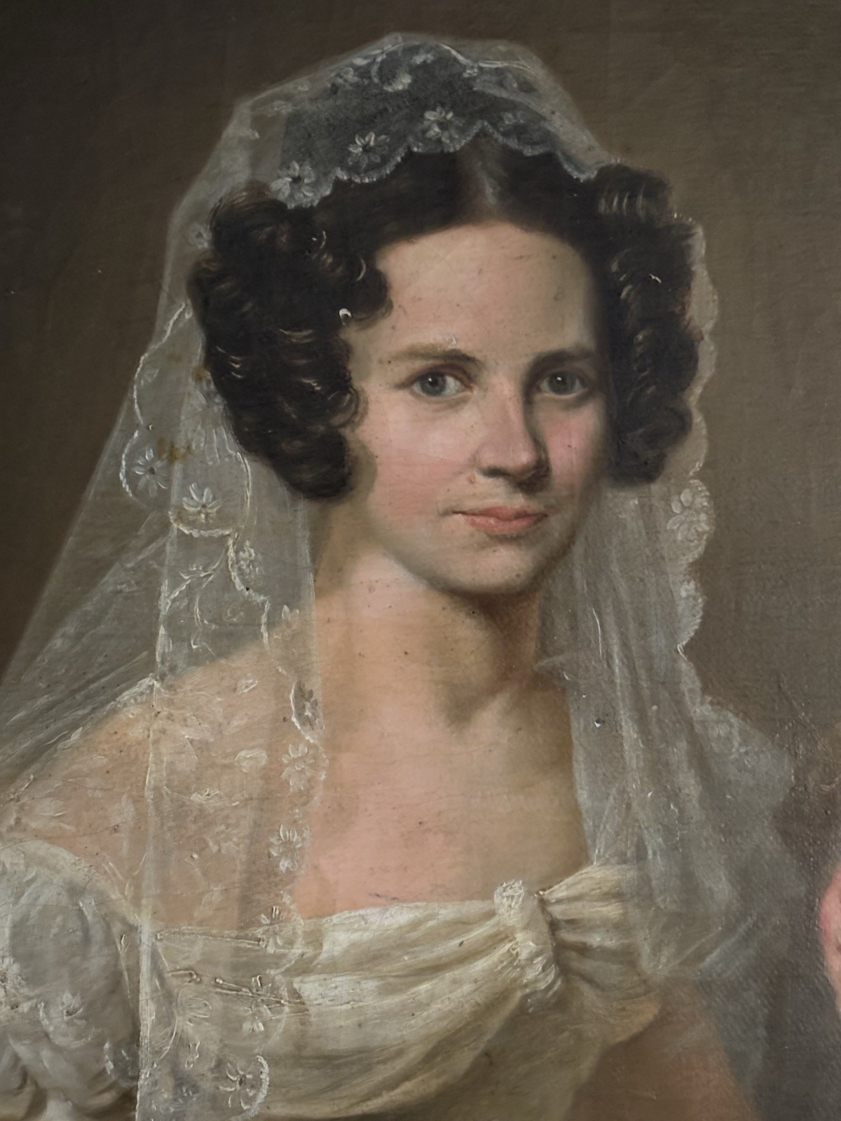 ANTIQUE SITZ ARTIST BRIDE PORTRAIT 1842 Southern Child Added Later OIL PAINTING