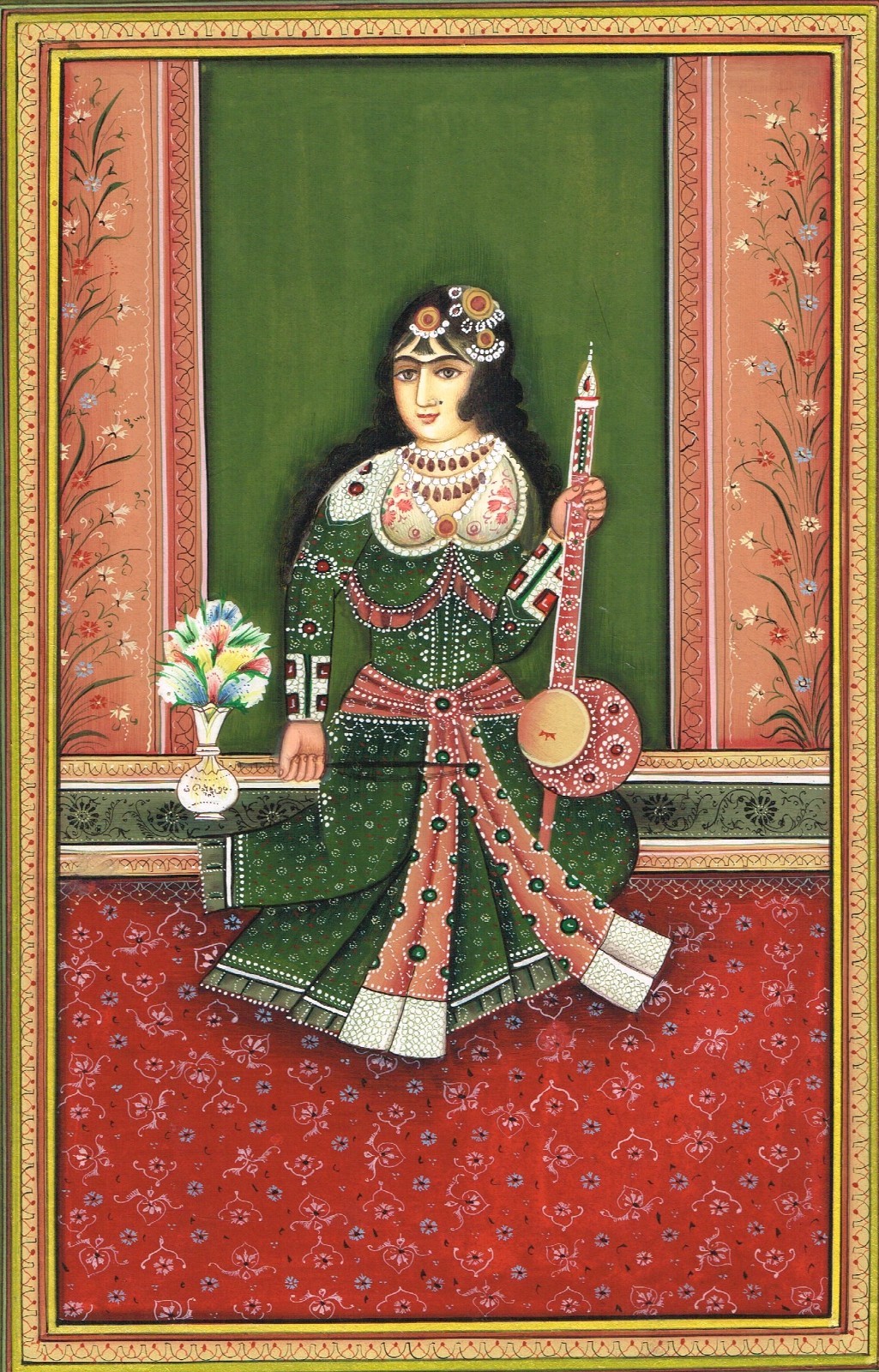 A Qajar Beauty Playing Musical Instrument – Persian Art Painting 9.5×13.5 Inches