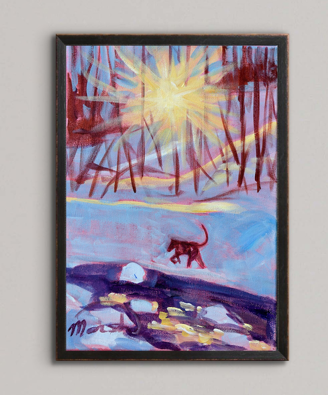 Original Expressionist Forest Snow 11×14 Acrylic Canvas Painting Signed Colorful