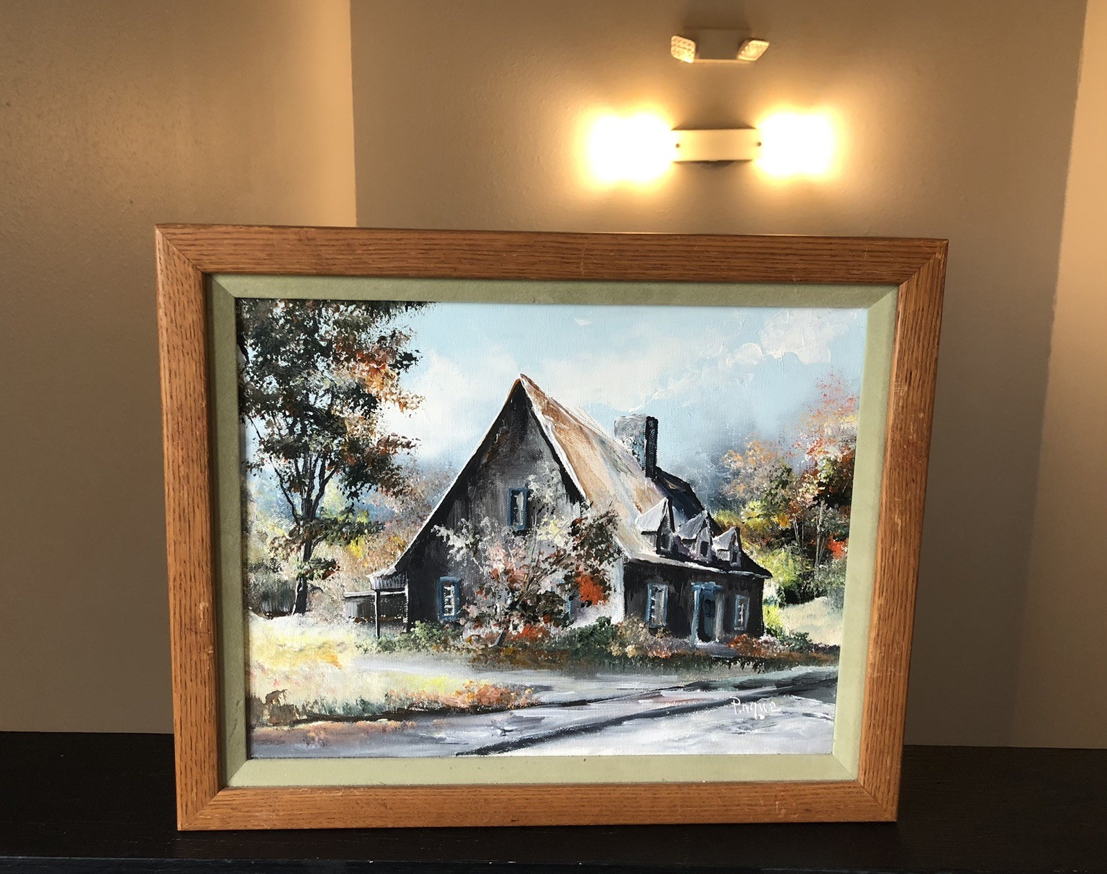 VTG Original signed Oil On Canvas Framed Art Rustic Cottage Scene 13.5 X 16.5”