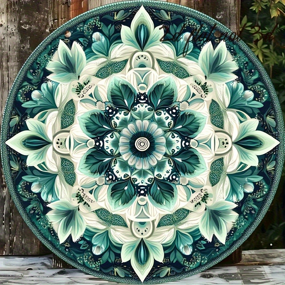 Large Round Mandala Metal Wall Decor Turquoise Green White