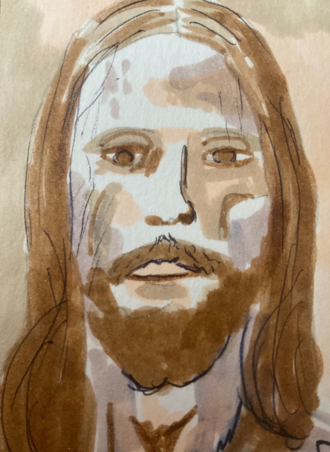 ACEO watercolor art by PJ, art card 2.5 x 3.5: shroud Turin image Jesus.