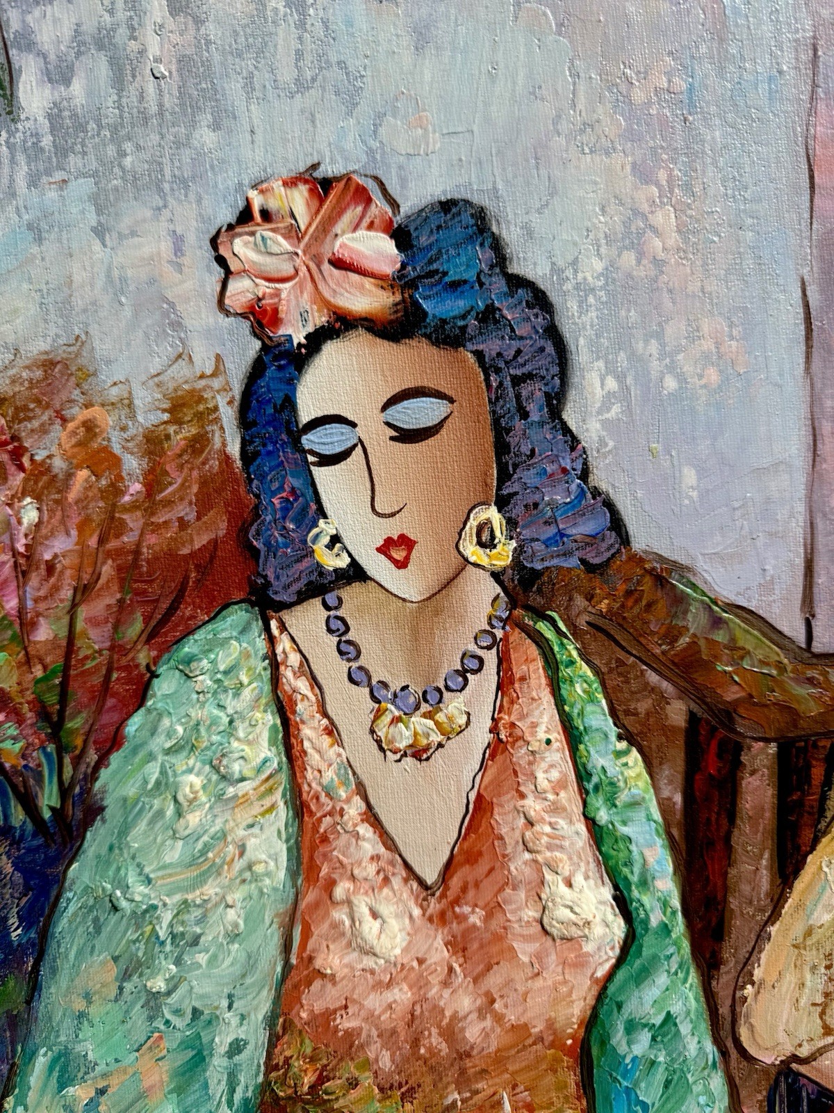 ⭕️ K. BARNES «TEA TIME» OIL PAINTING FRAMED 29×41 FIGURATIVE ART